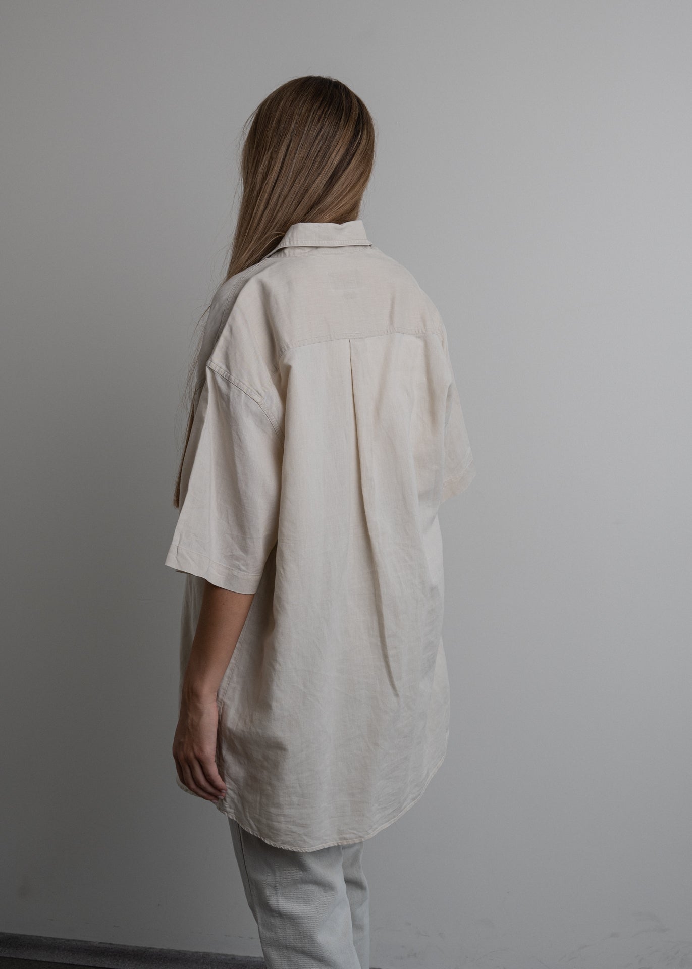 Vintage Beige Oversized Linen Shirt