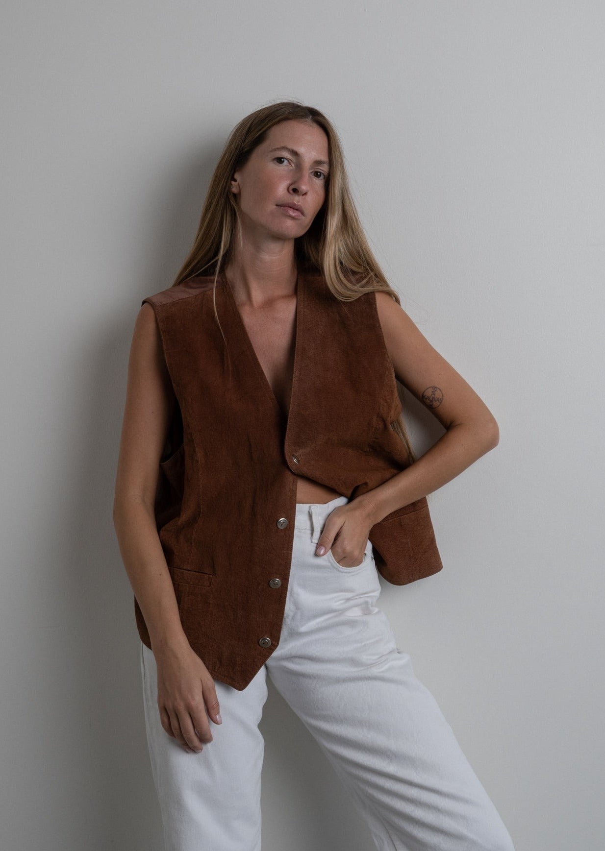 Vintage Brown Oversized Suede Vest