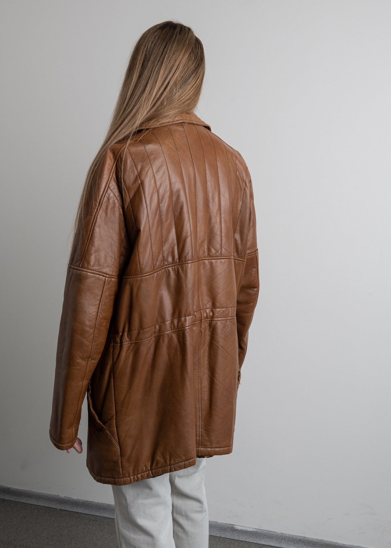 Vintage Brown Oversized Leather Coat