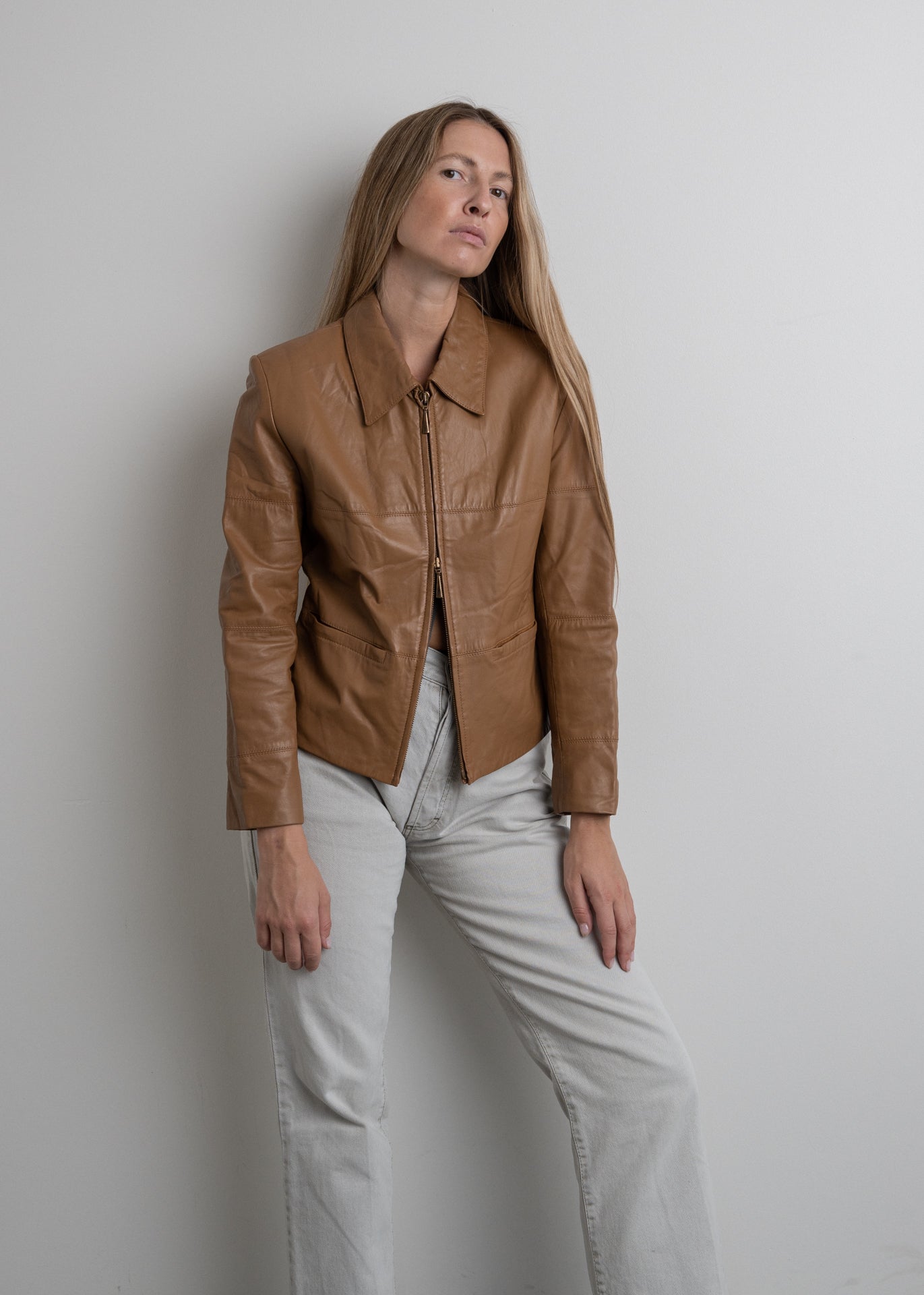 Vintage Brown Cropped Leather Jacket