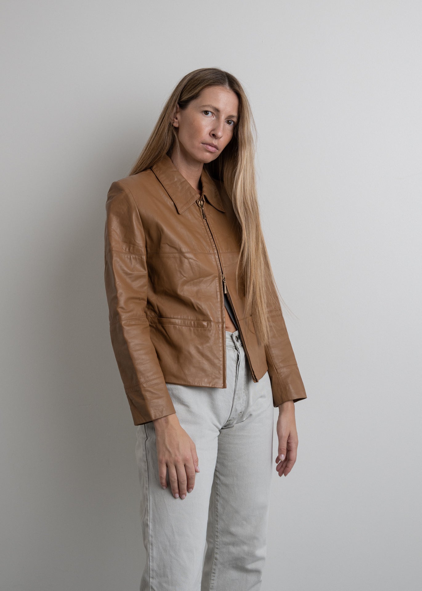 Vintage Brown Cropped Leather Jacket