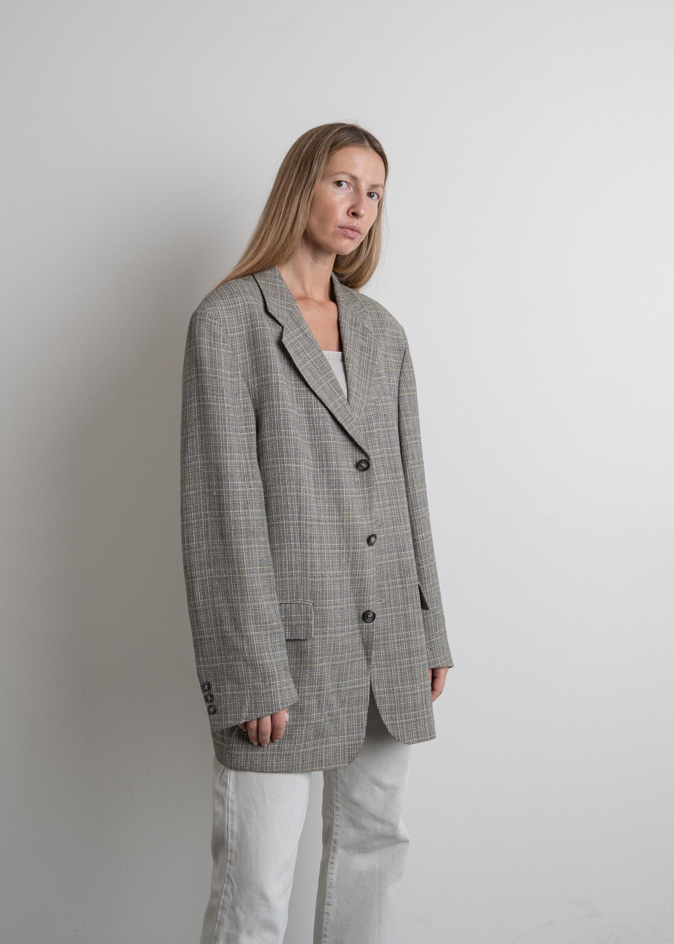 Vintage Grey Oversized Linen Blazer