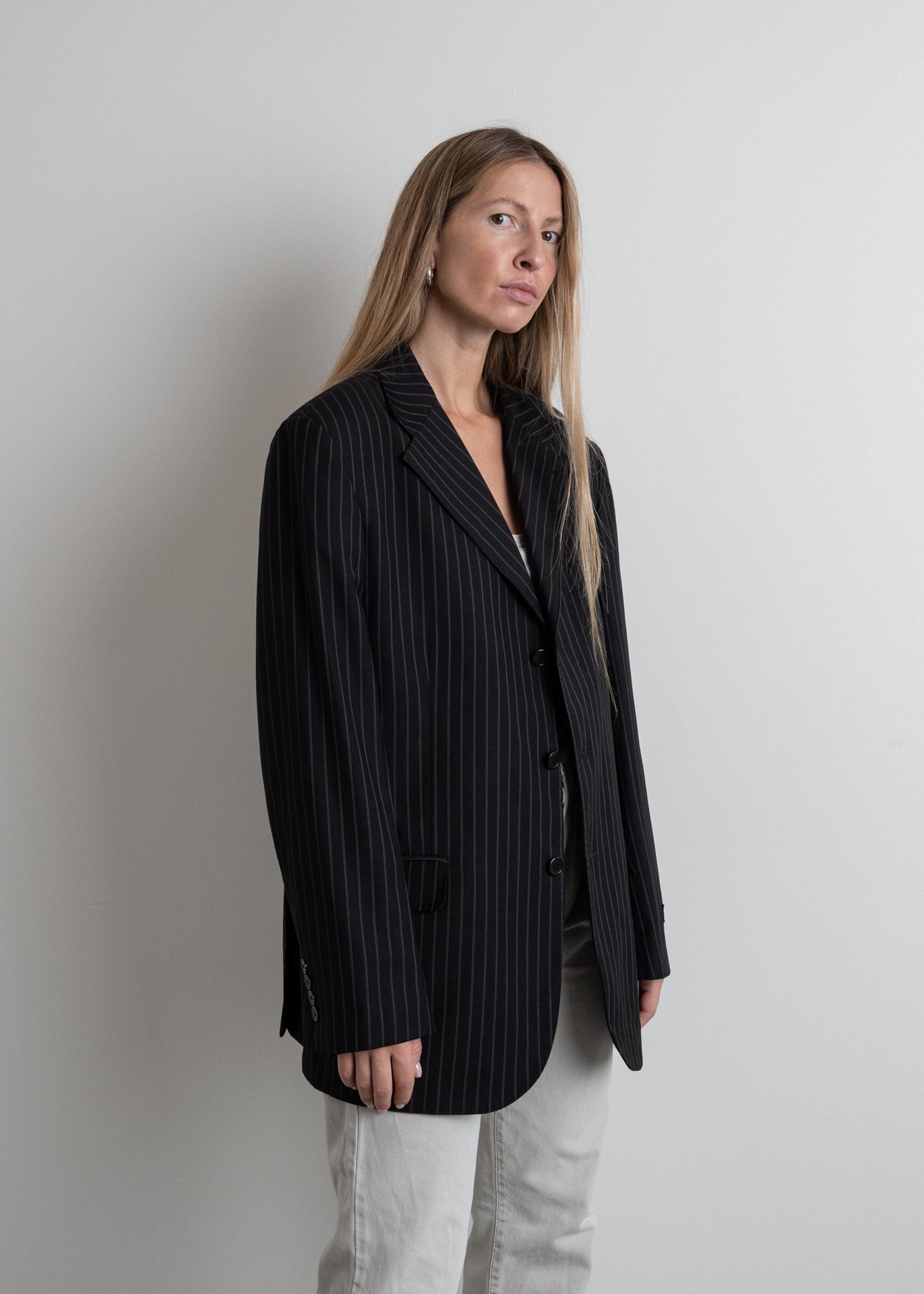 Vintage Black Stripy Oversized Blazer