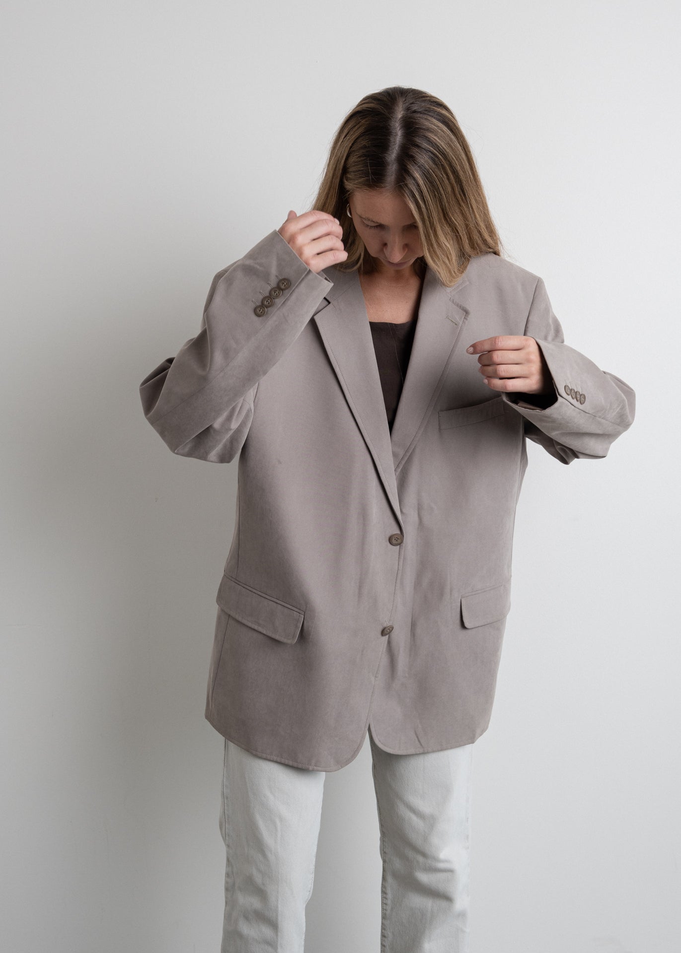 Vintage Grey Oversized Velvet Blazer