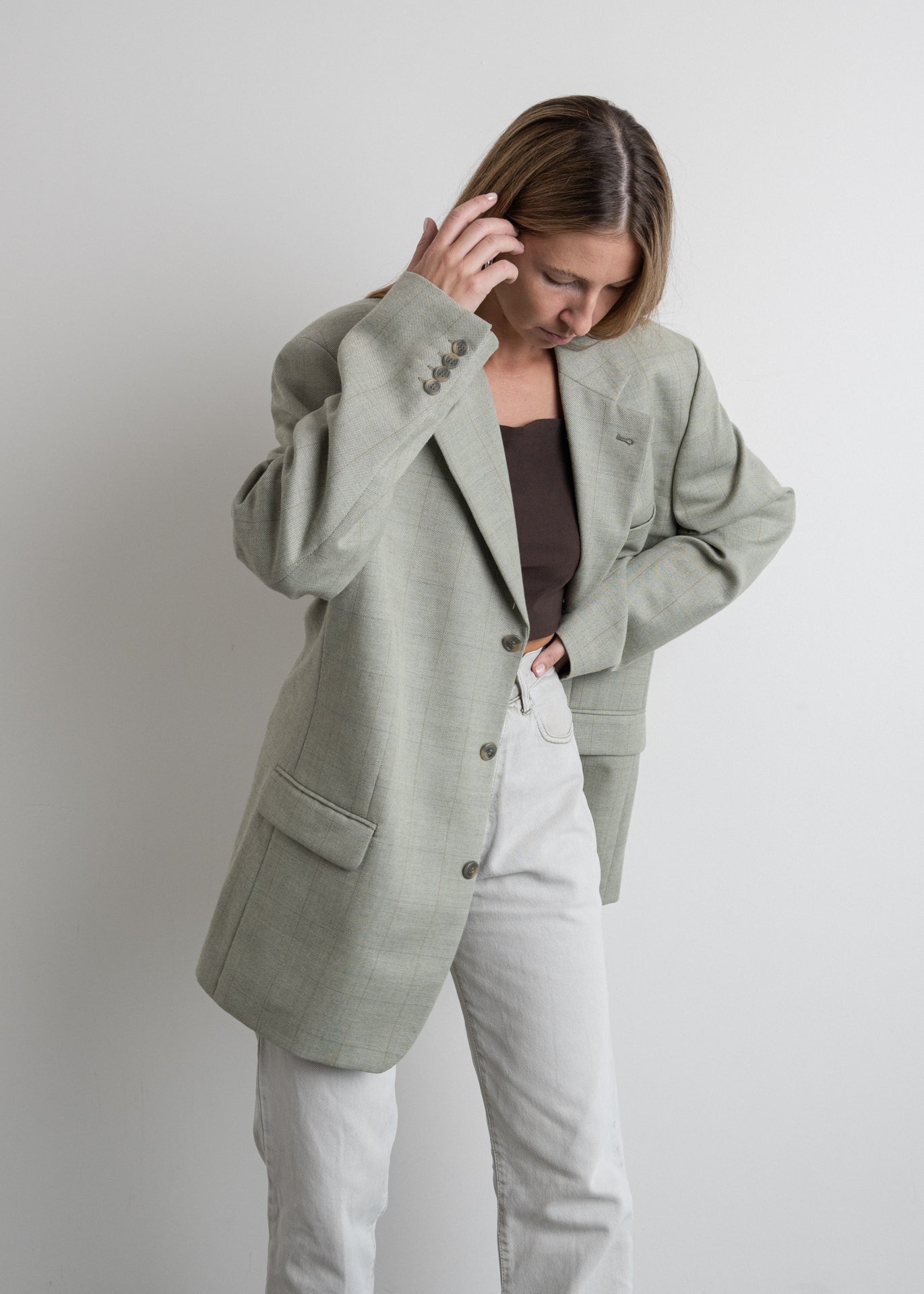 Vintage Oversized Blazer in Grey & Green Tones
