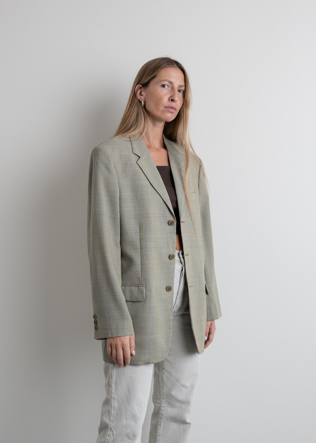 Vintage Checked Oversized Blazer in Grey Tones