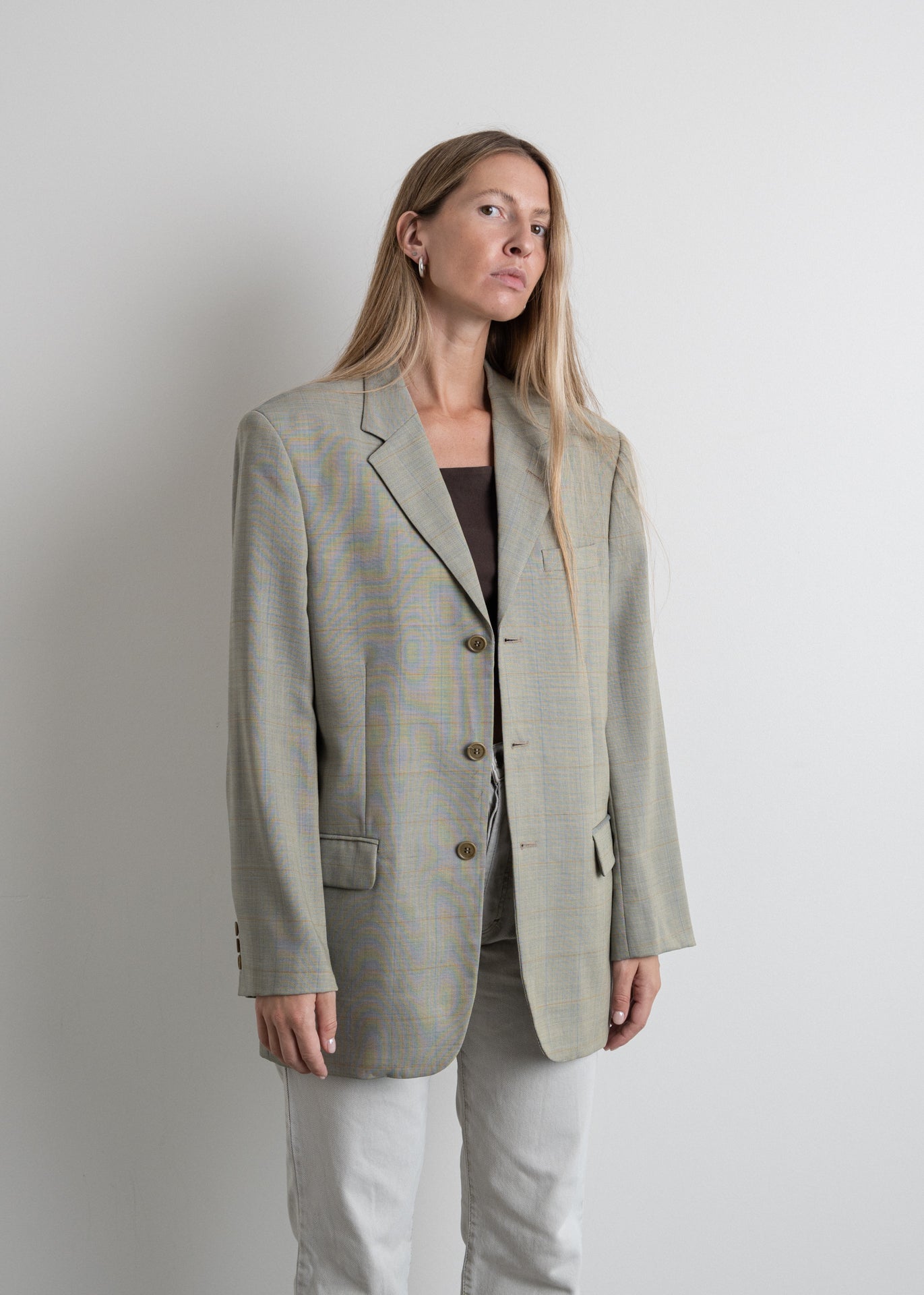 Vintage Checked Oversized Blazer in Grey Tones