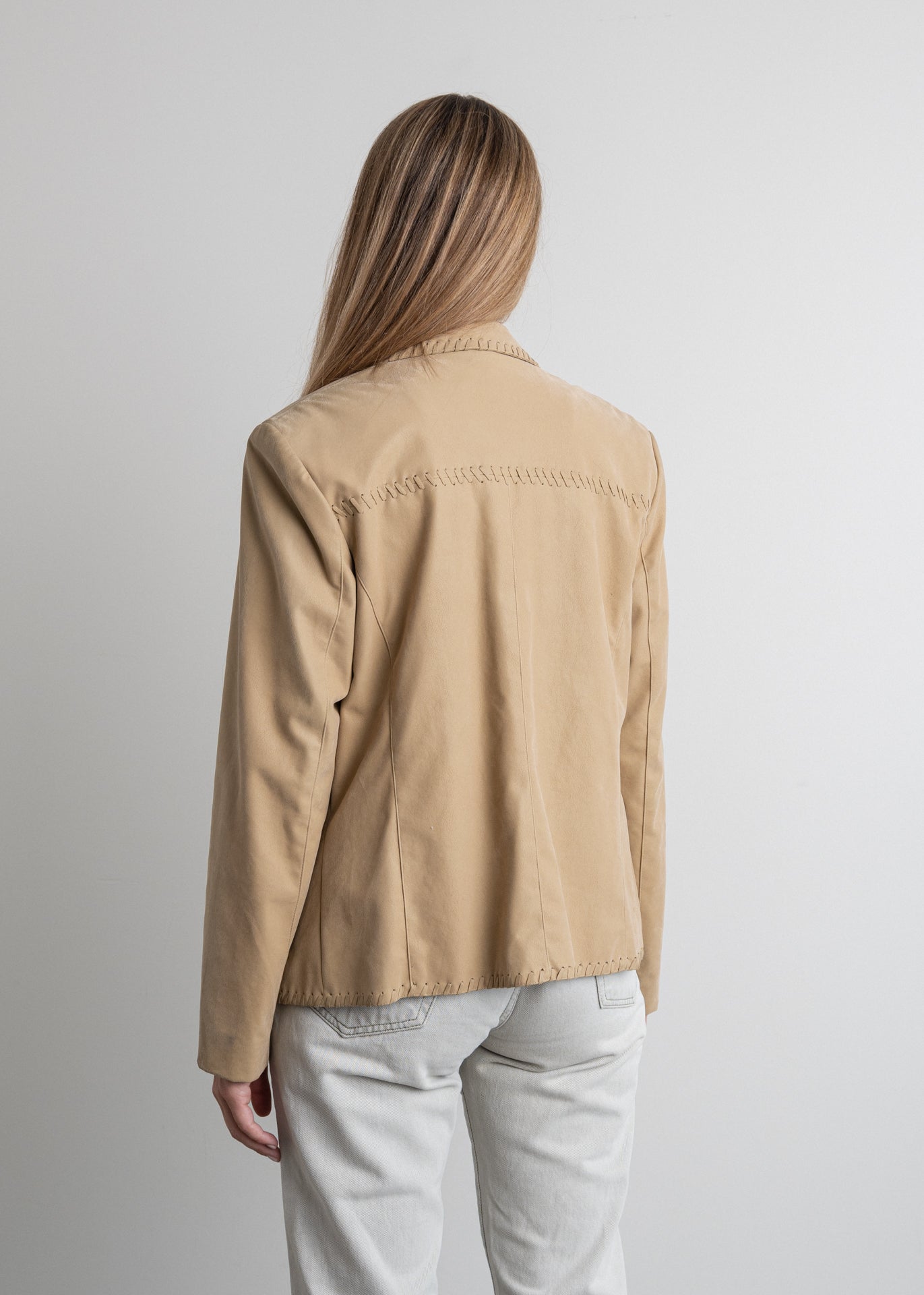 Vintage Beige Crop Suede Jacket