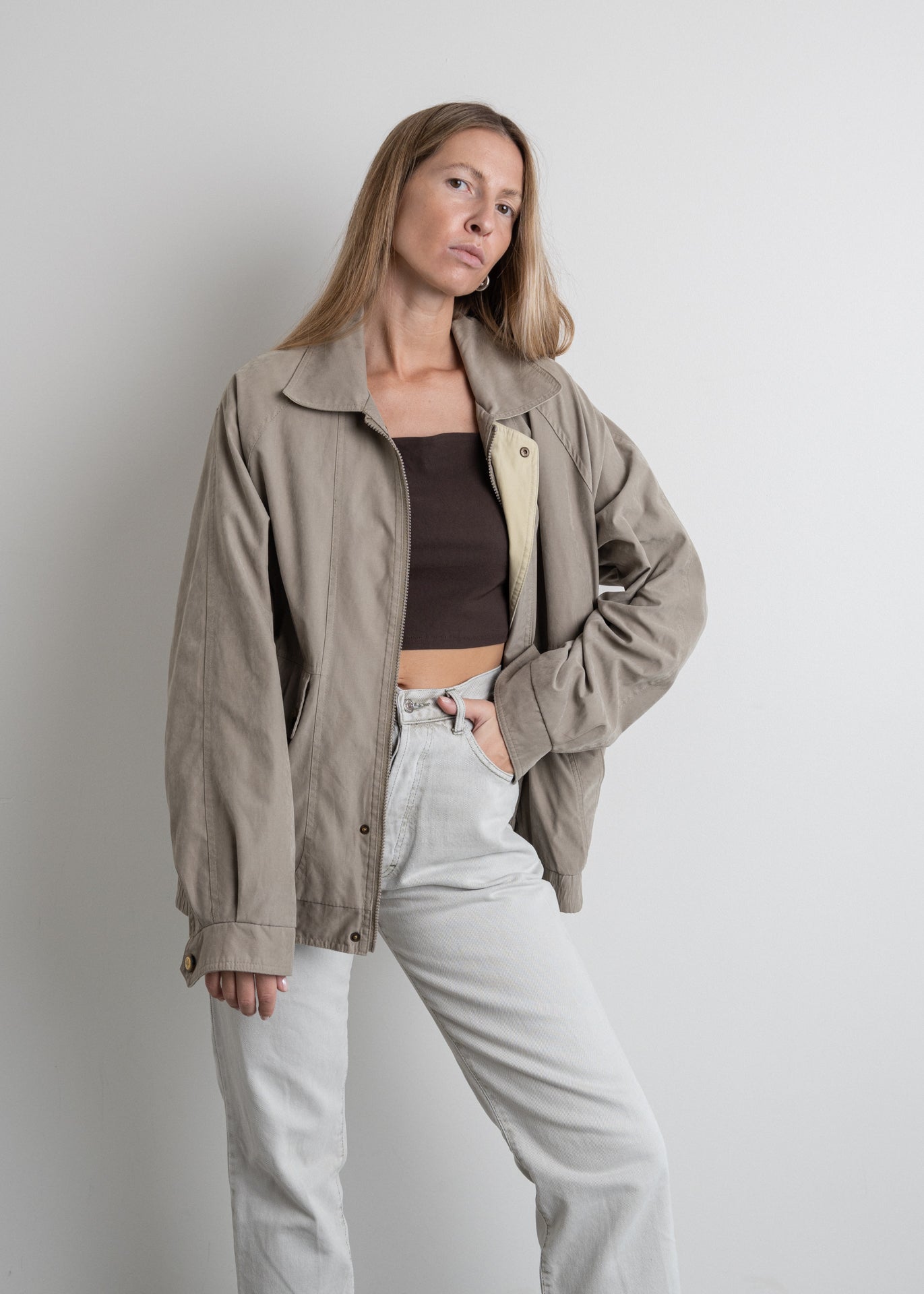 Vintage Grey Oversized Bomber Jacket