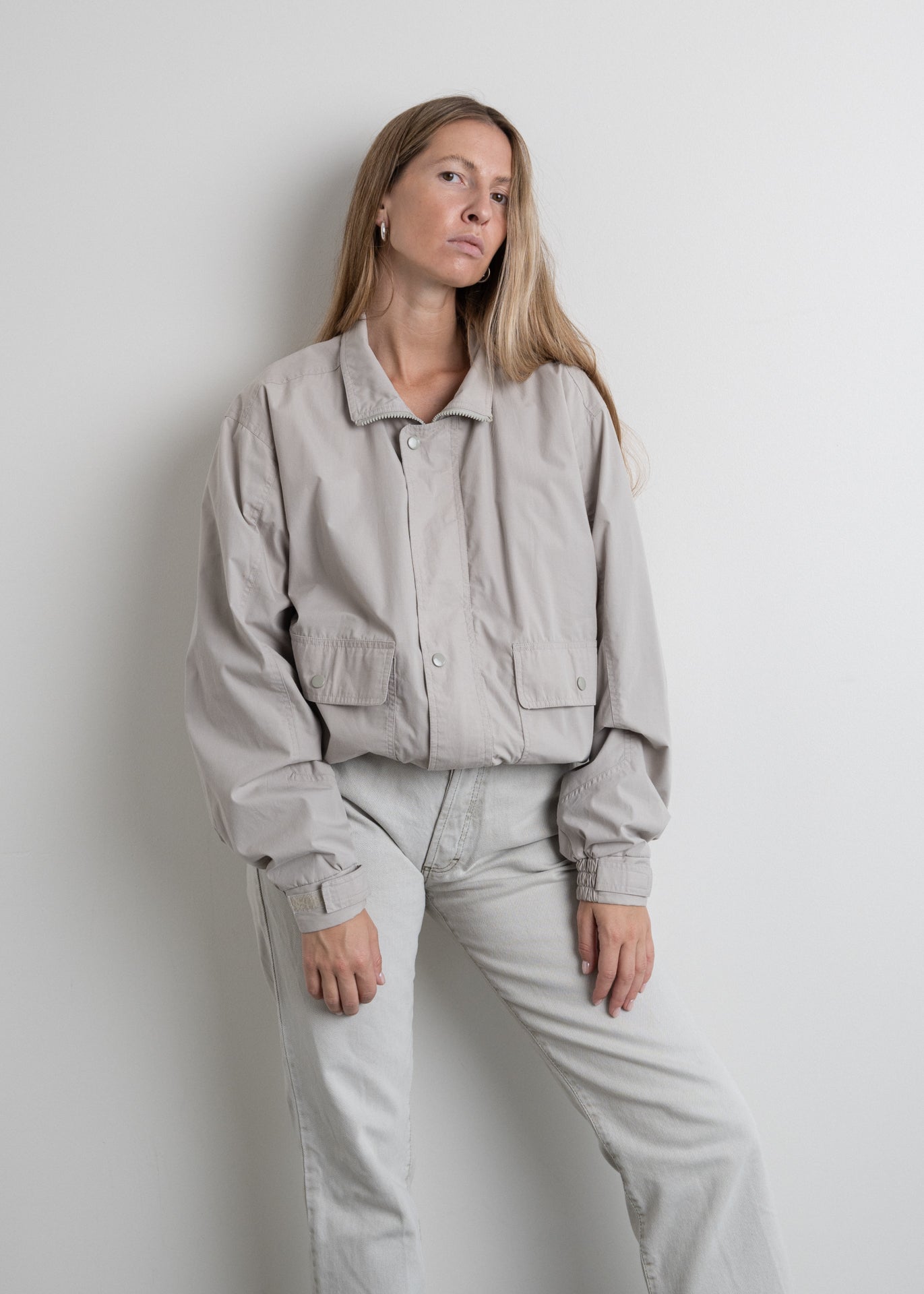 Vintage Grey Oversized Bomber Jacket