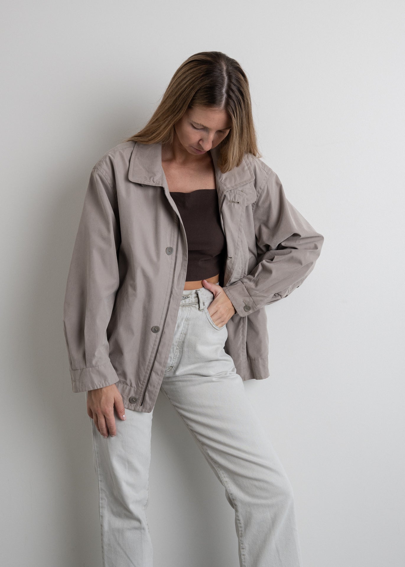 Vintage Grey Oversized Bomber Jacket