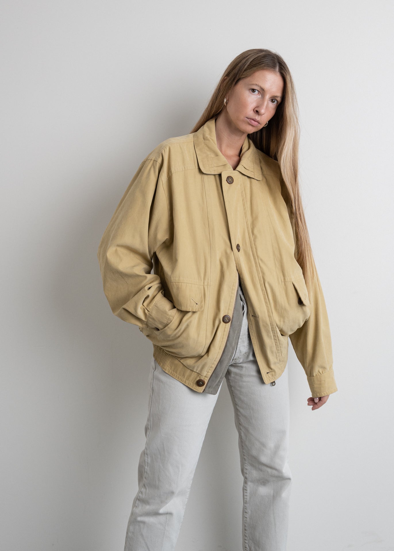 Vintage Yellow Oversized Bomber Jacket