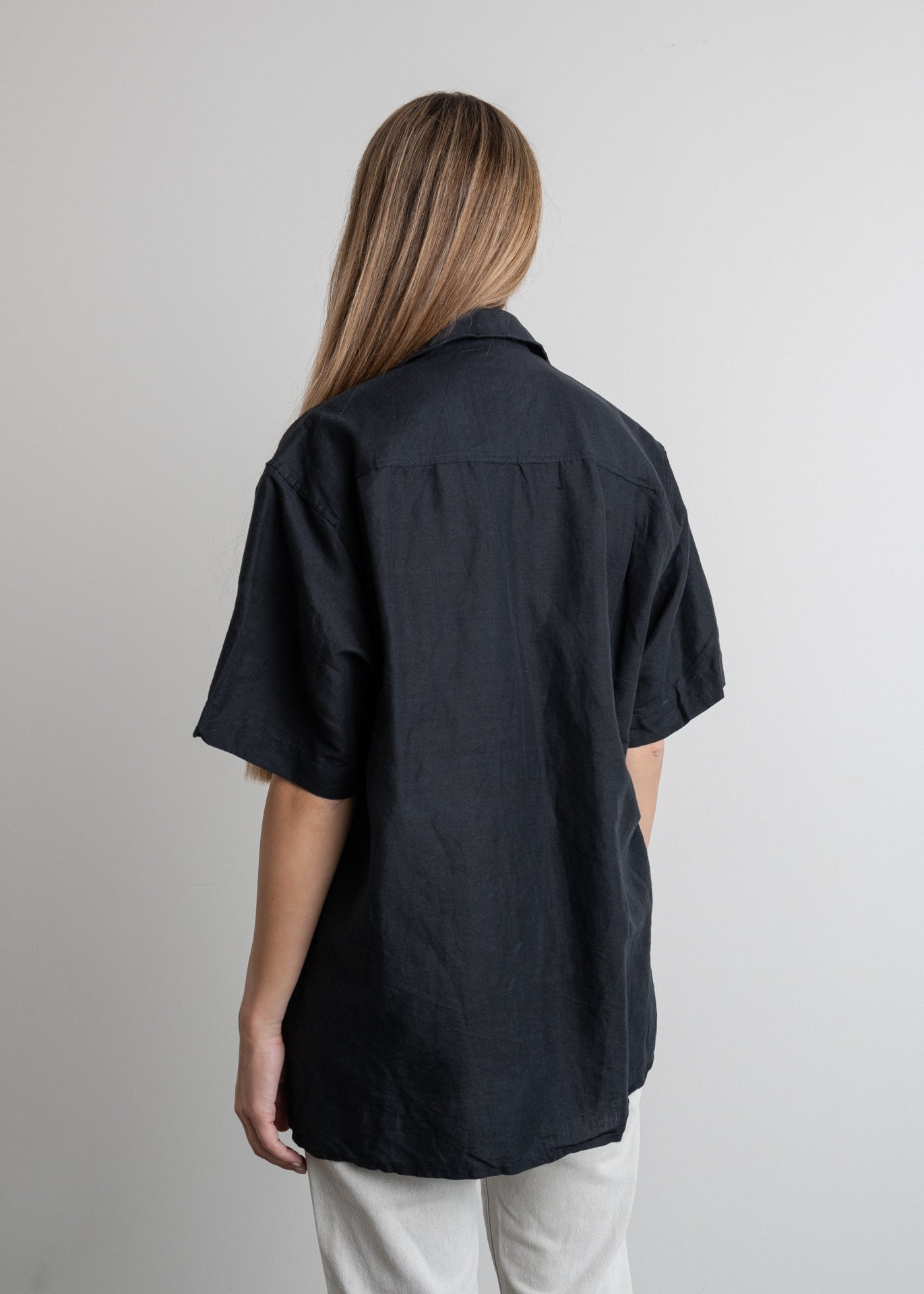 Vintage Black Oversized Linen Shirt