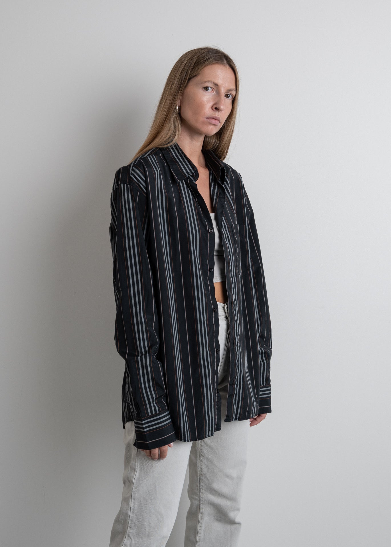 Vintage Black Stripy Oversized Shirt