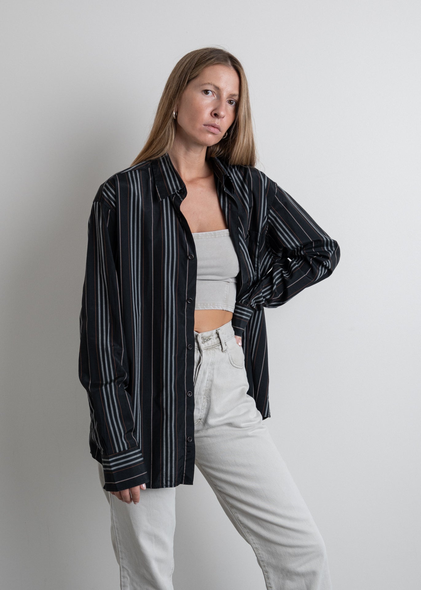 Vintage Black Stripy Oversized Shirt