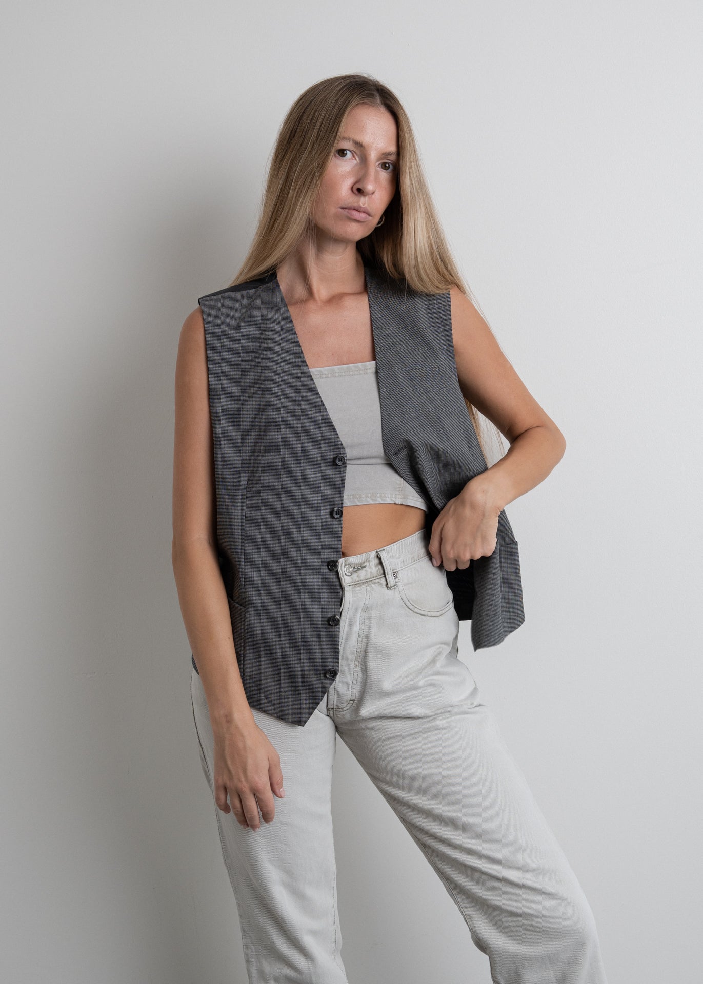 Vintage Grey Oversized Elegant Vest