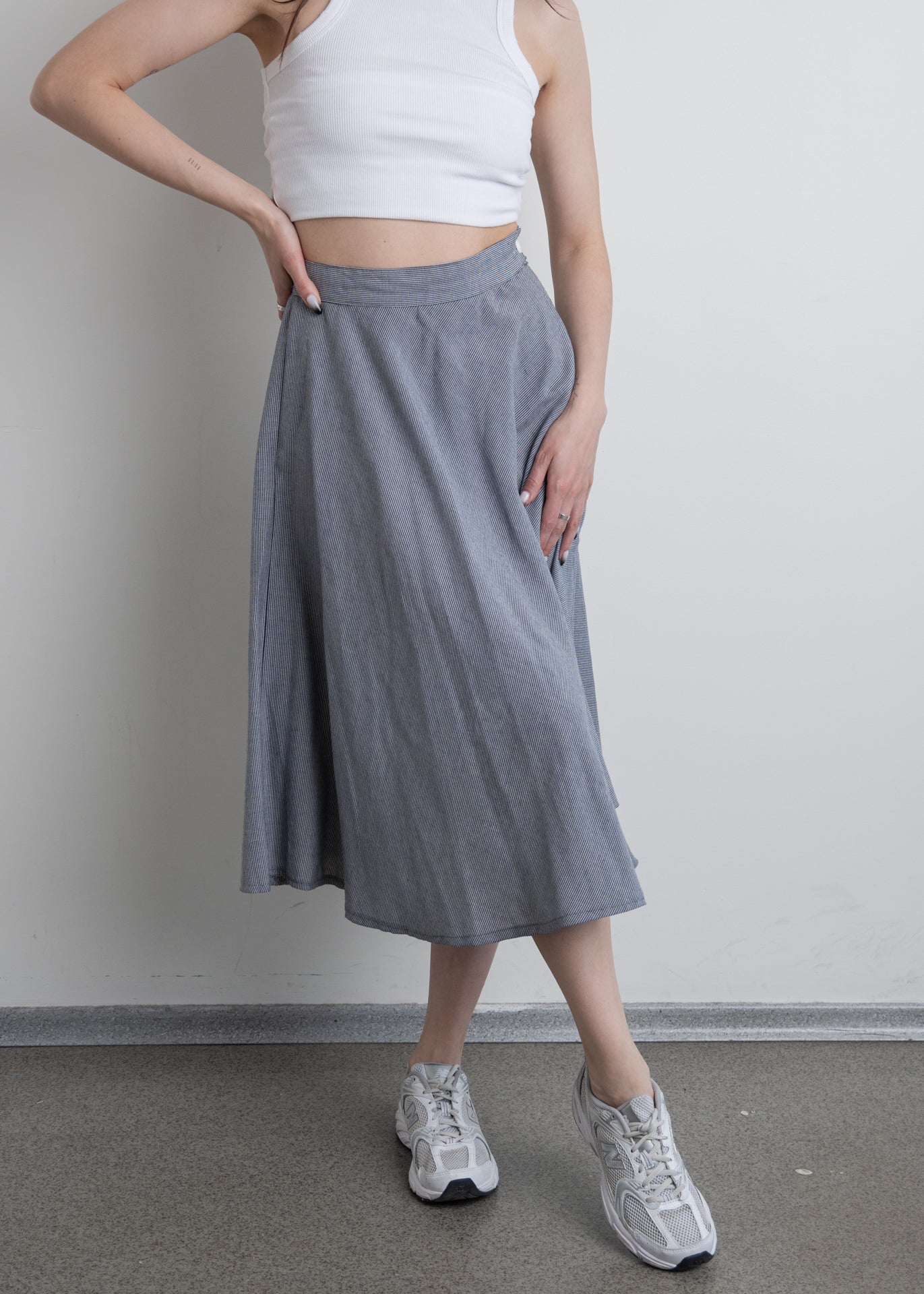 Vintage Blue Light Weight A-Line Midi Skirt