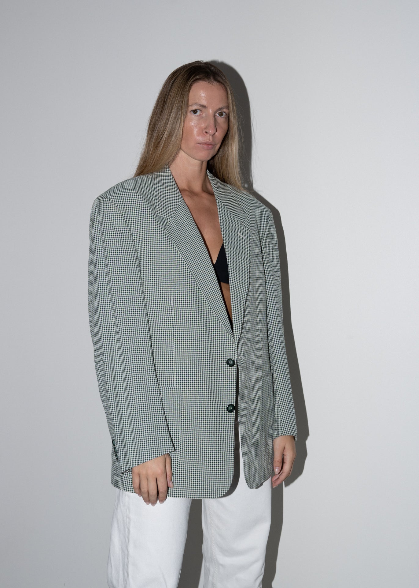 Vintage Green Oversized Checked Blazer