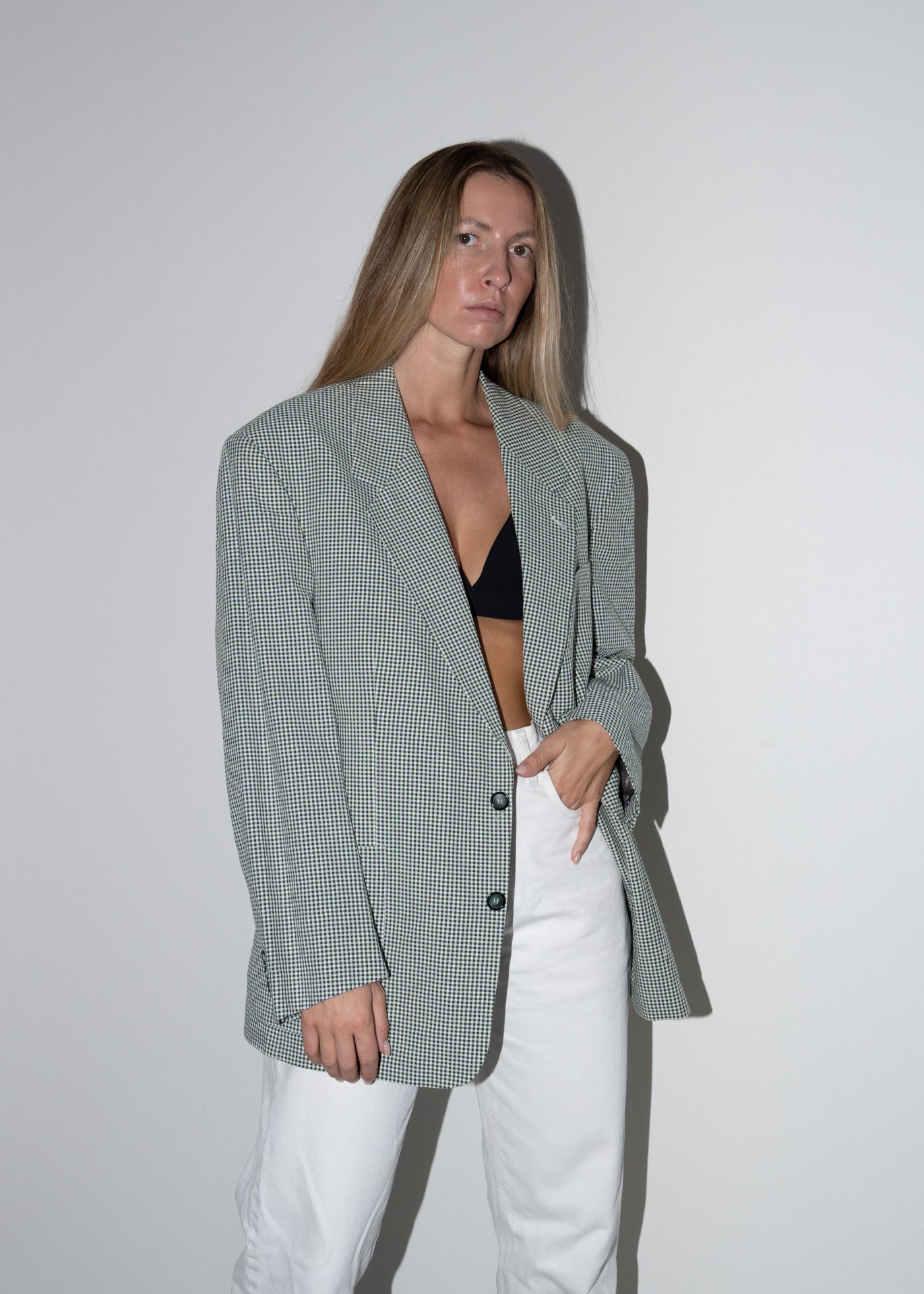 Vintage Green Oversized Checked Blazer