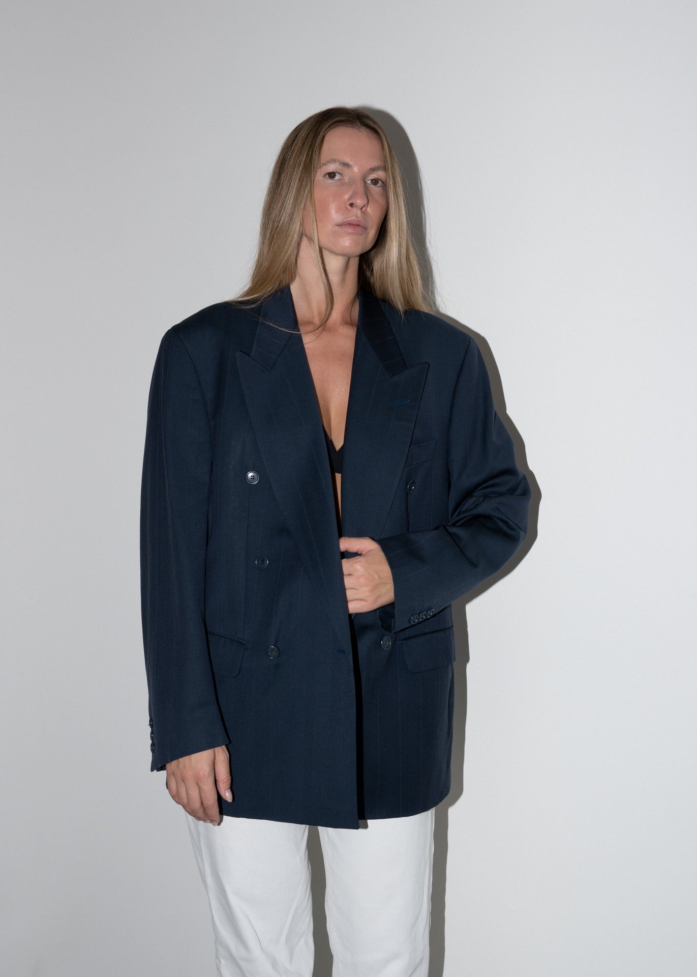 Vintage Blue Oversized Double Breasted Blazer