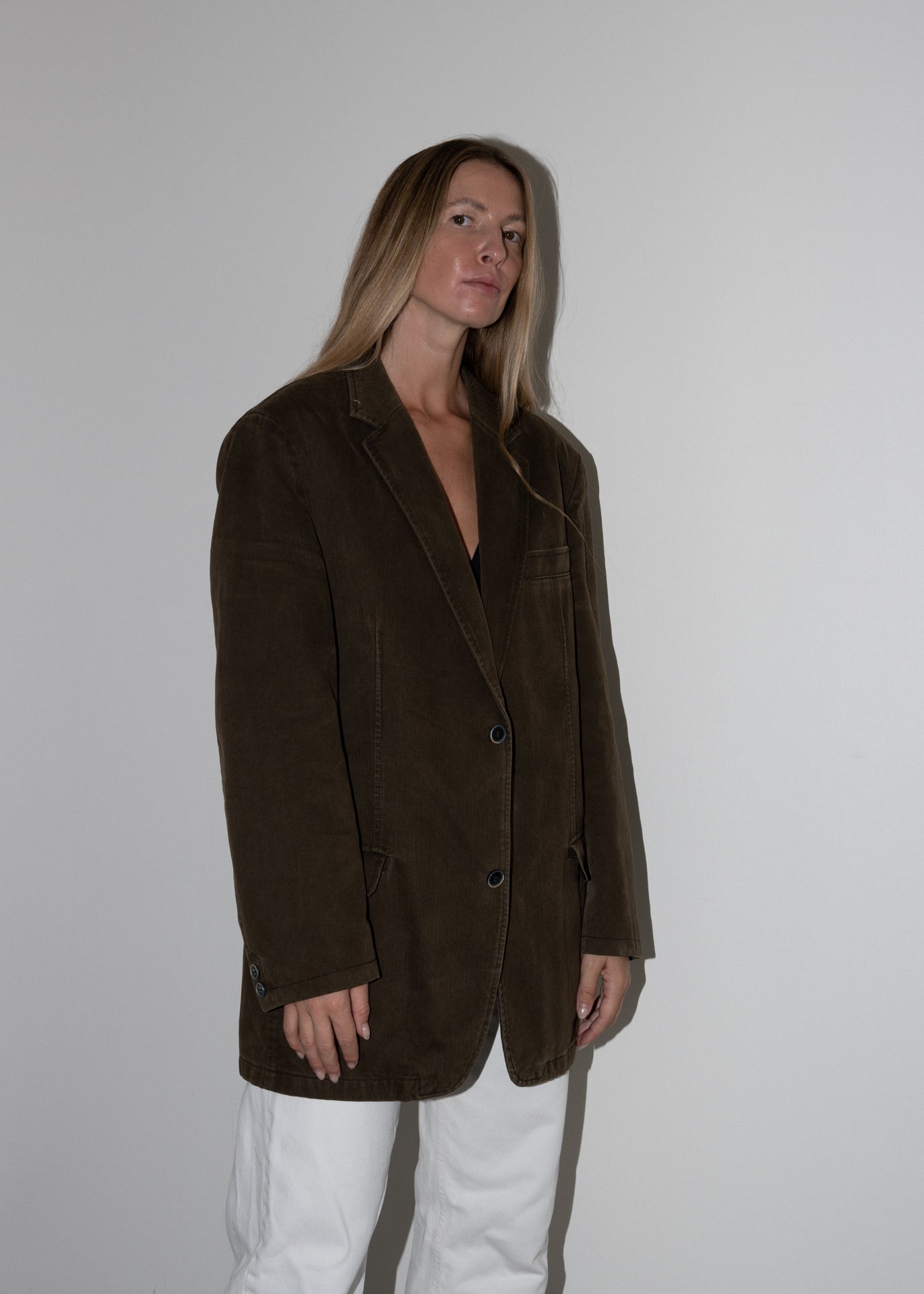 Vintage Brown Oversized 100% Cotton Blazer