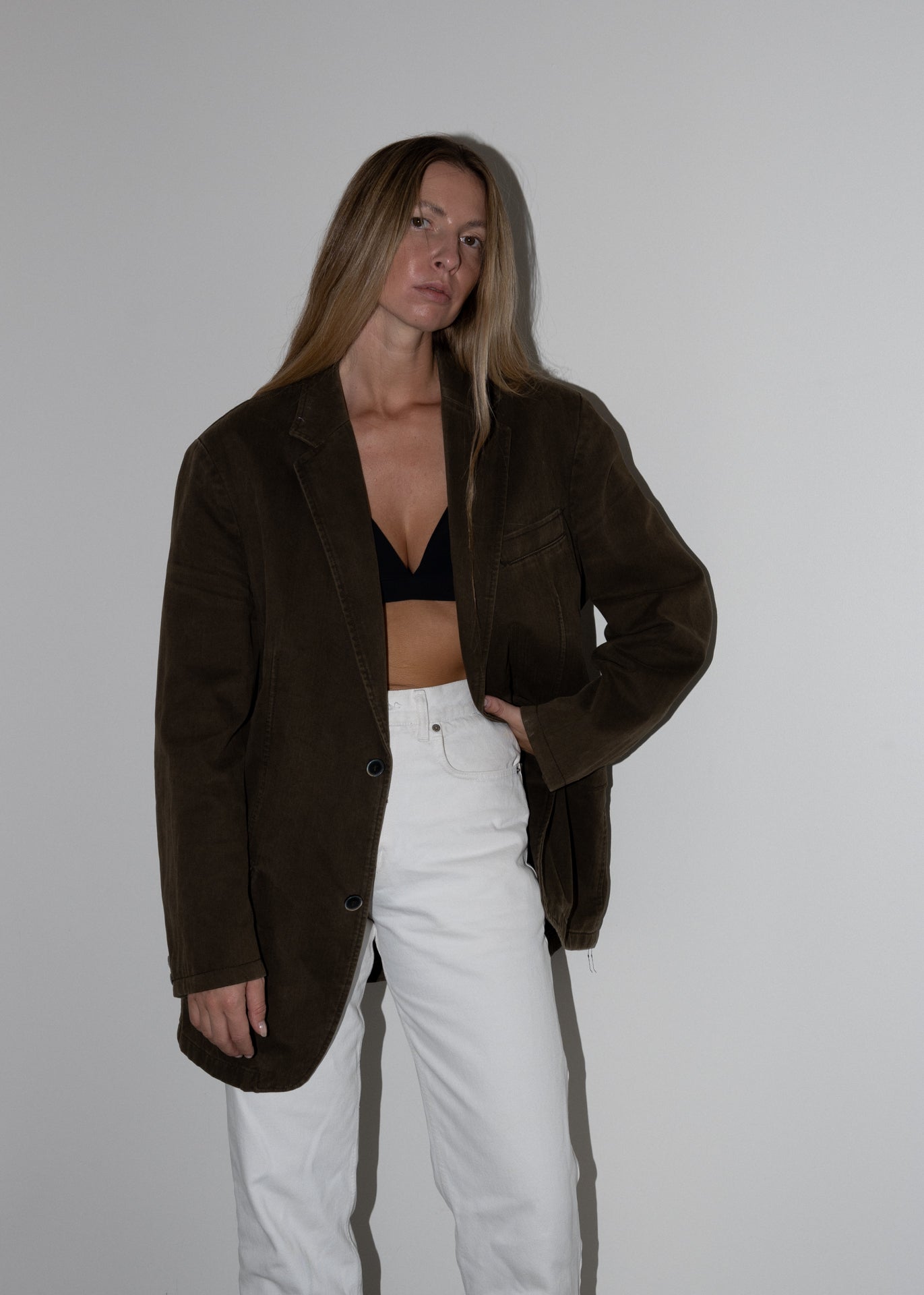 Vintage Brown Oversized 100% Cotton Blazer