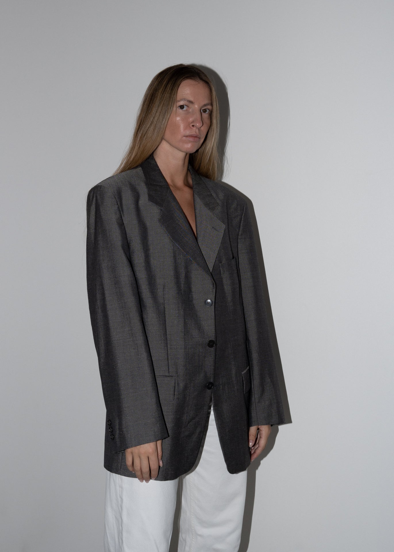 Vintage Silver Grey Stripy Oversized Blazer