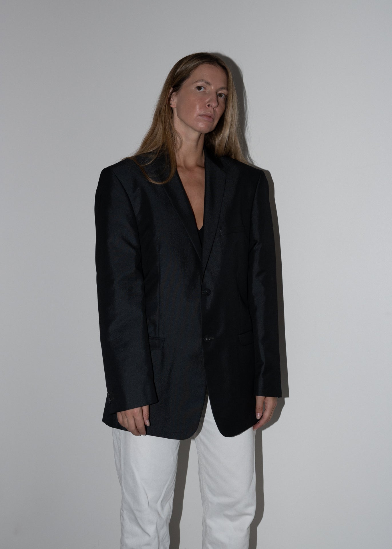 Vintage Dark Grey Shiny Oversized Blazer