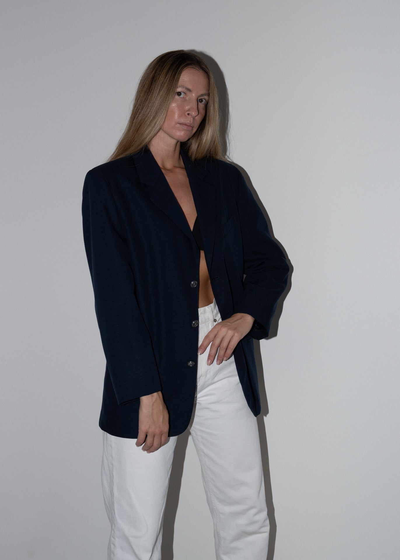 Vintage Navy Blue Oversized Blazer