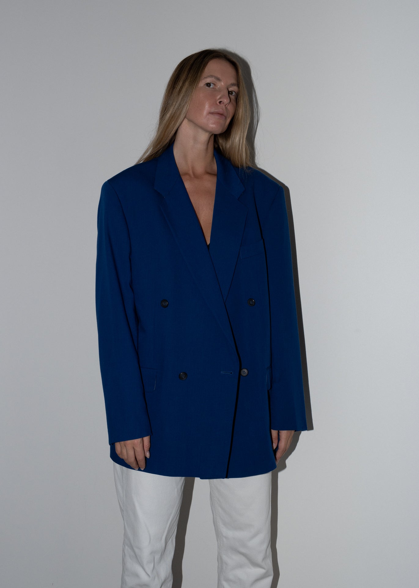 Vintage Royal Blue Oversized Double Breasted Blazer