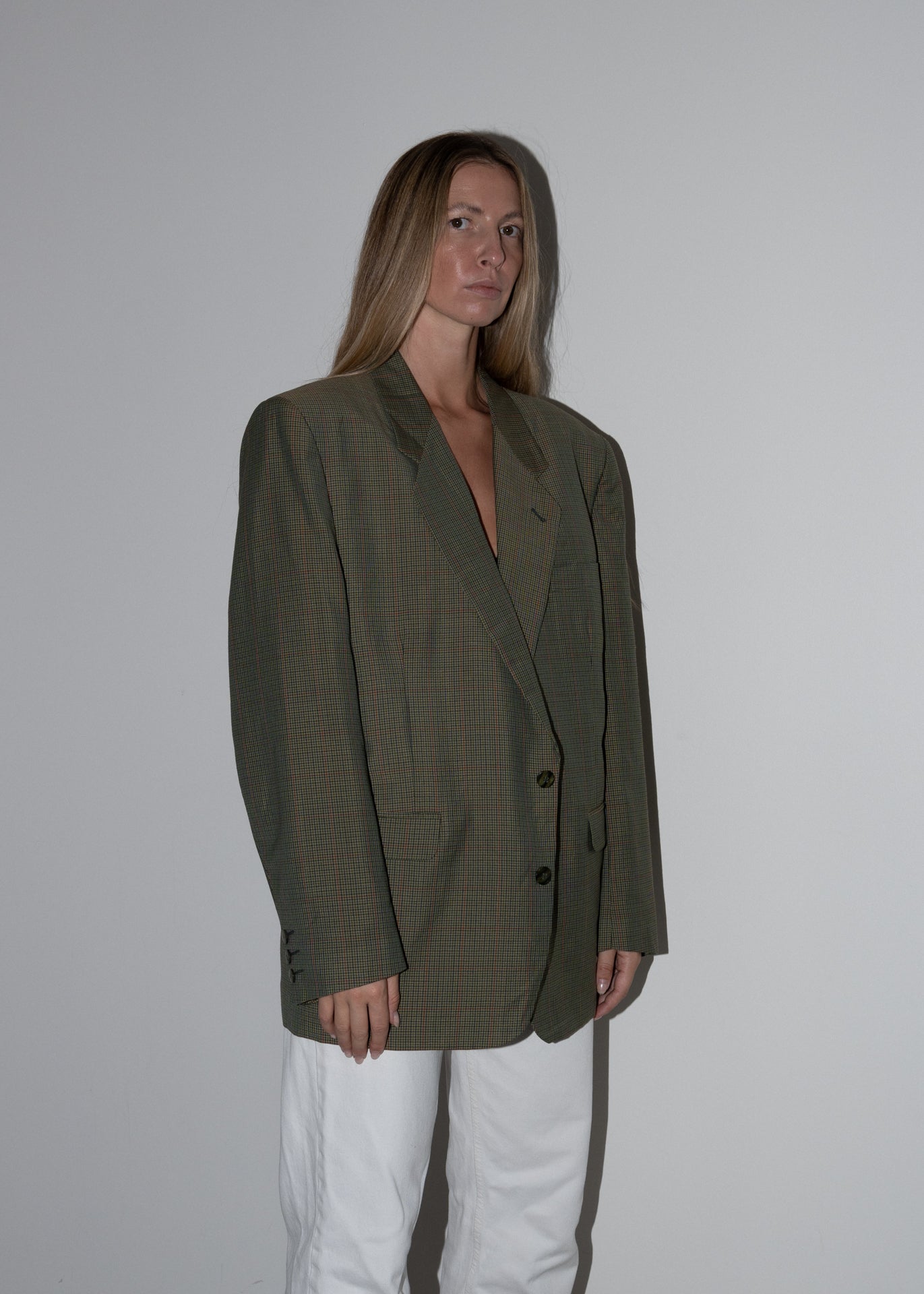 Vintage Green Oversized Checked Blazer