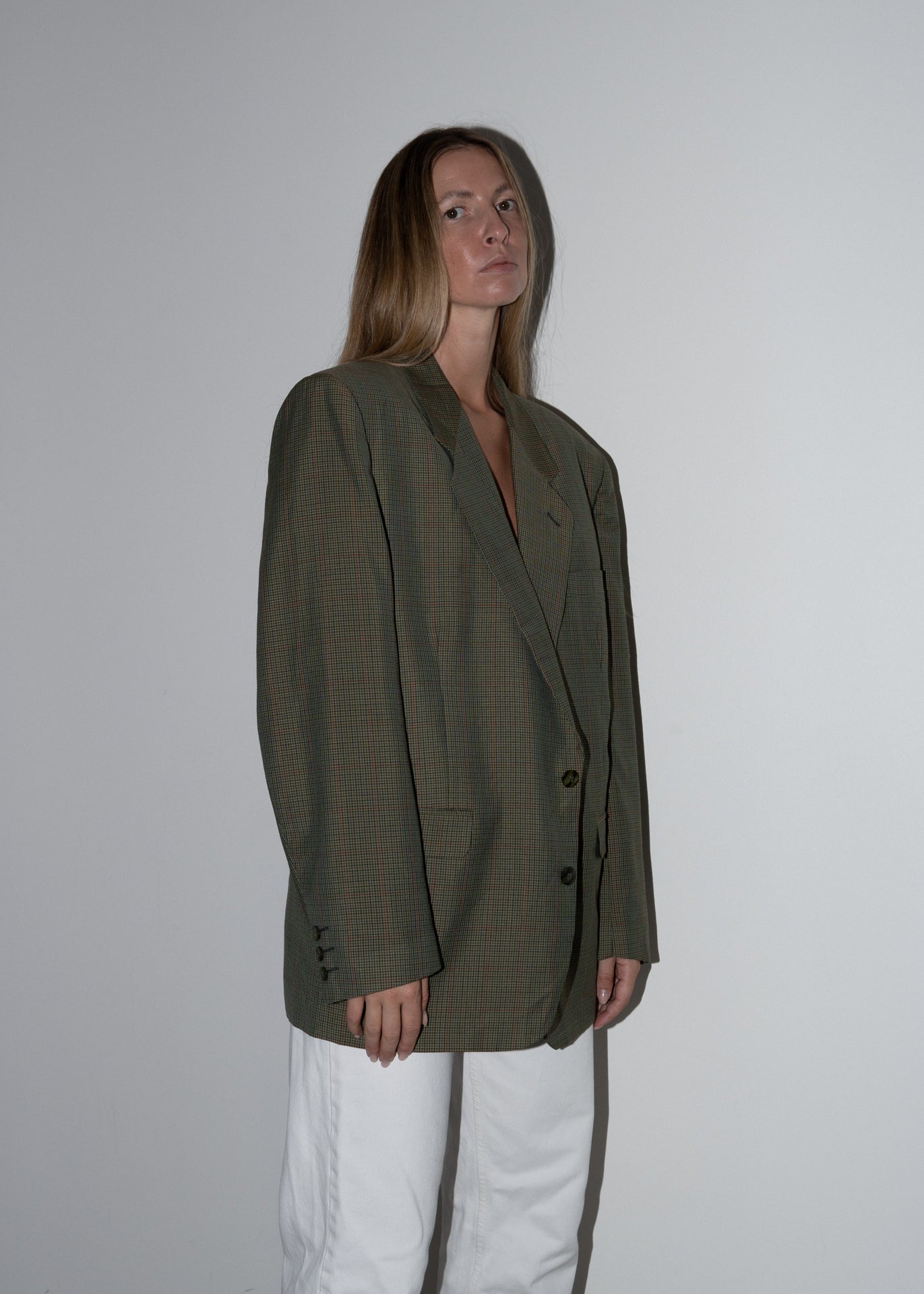 Vintage Green Oversized Checked Blazer