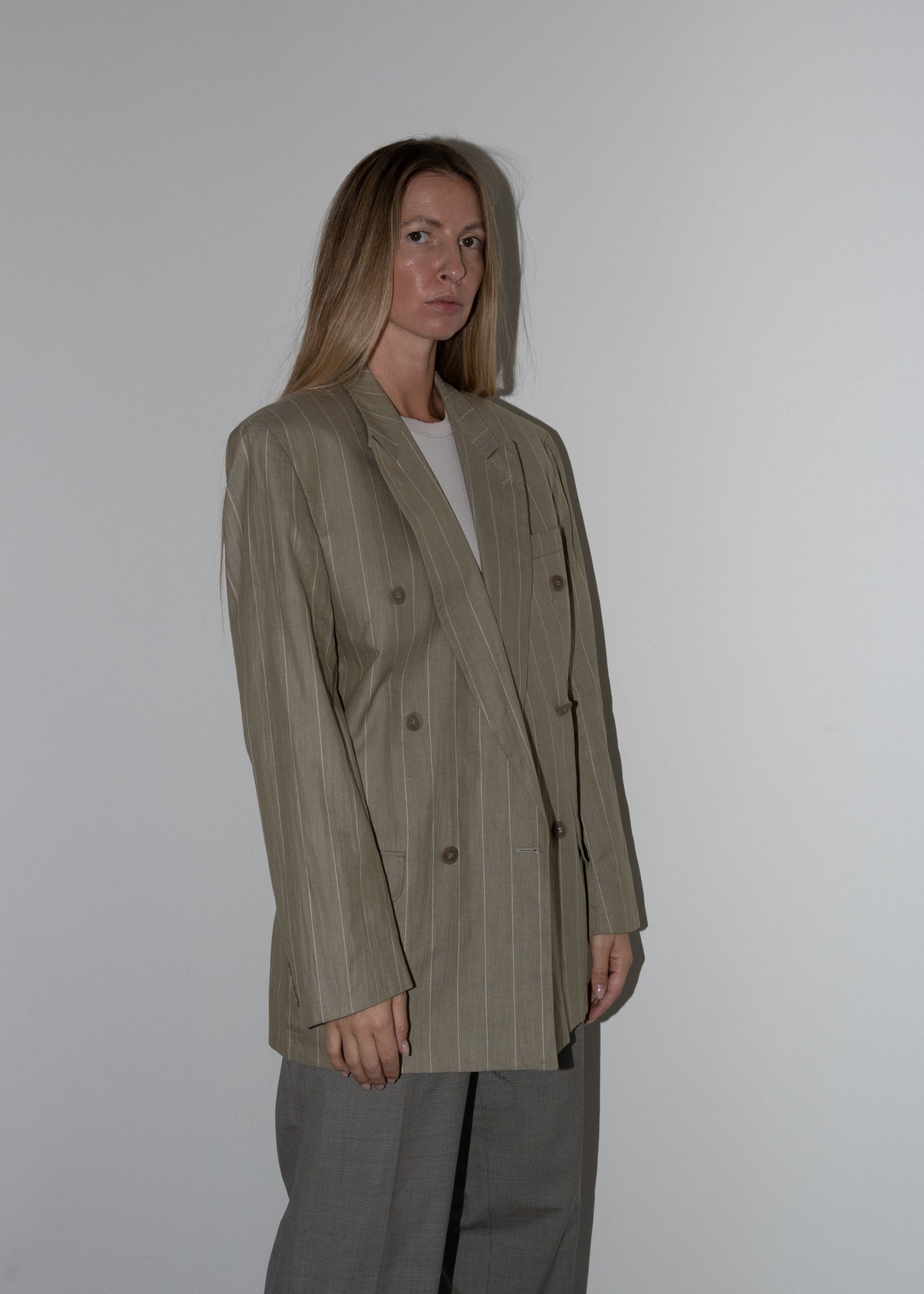 Vintage Khaki Oversized Double Breasted Blazer