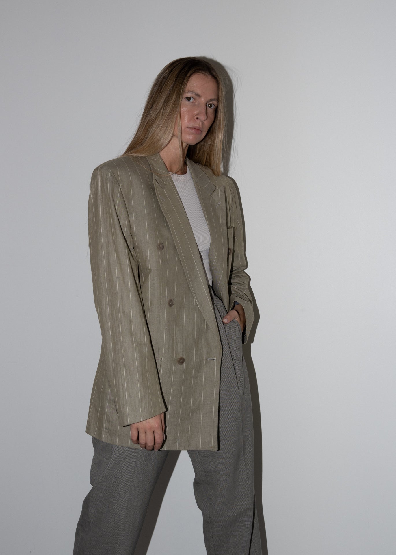 Vintage Khaki Oversized Double Breasted Blazer