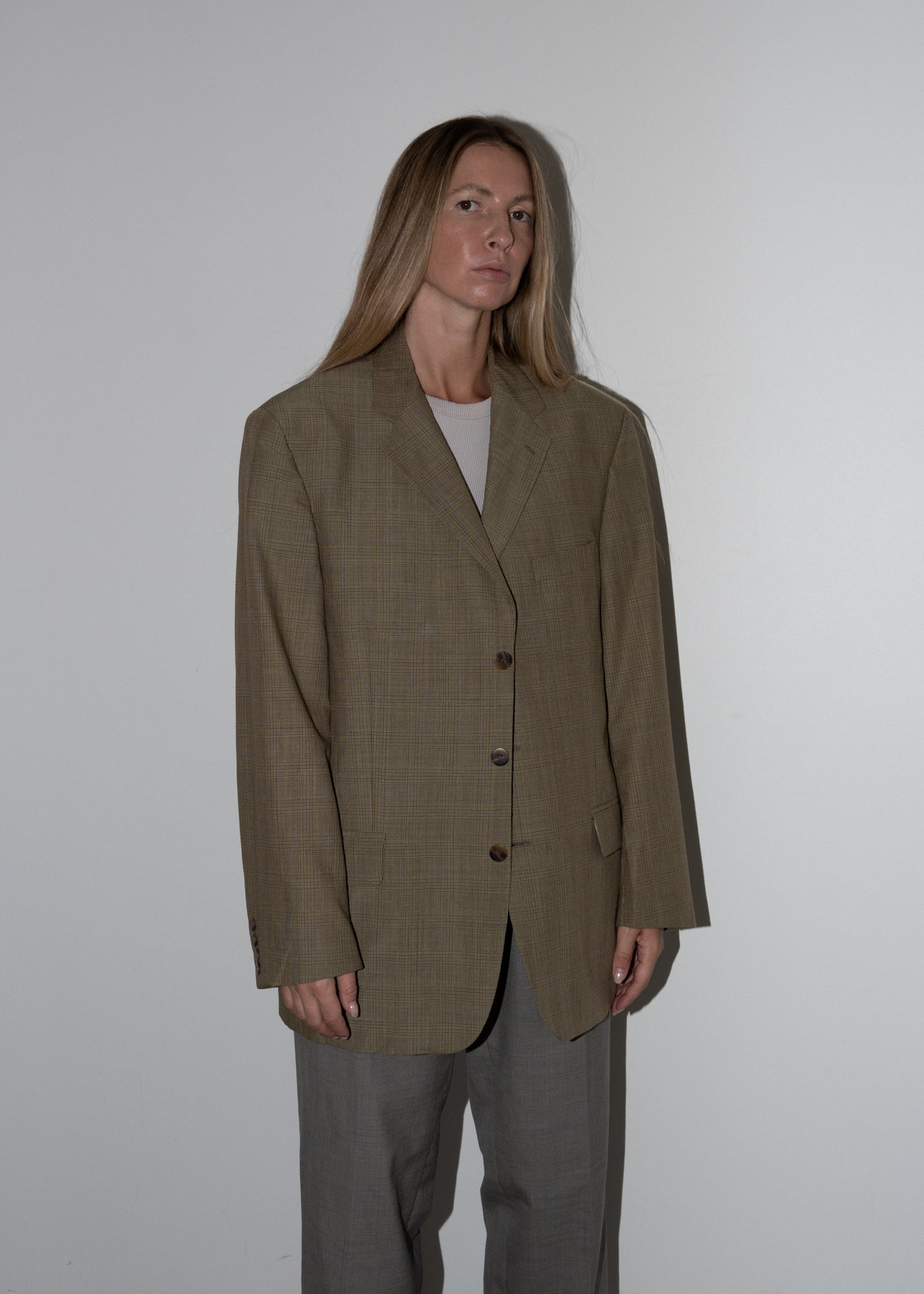 Vintage Brown  Checked Oversized Blazer