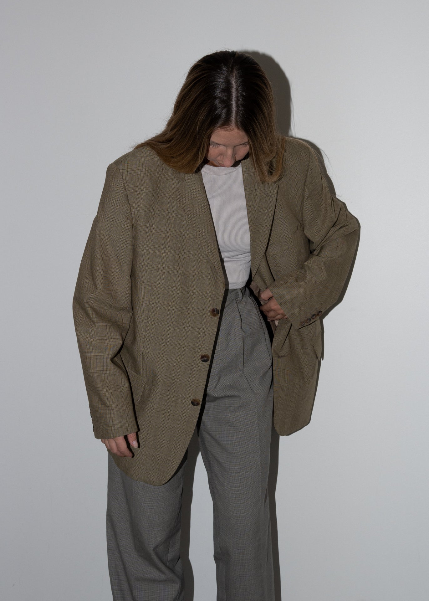 Vintage Brown  Checked Oversized Blazer