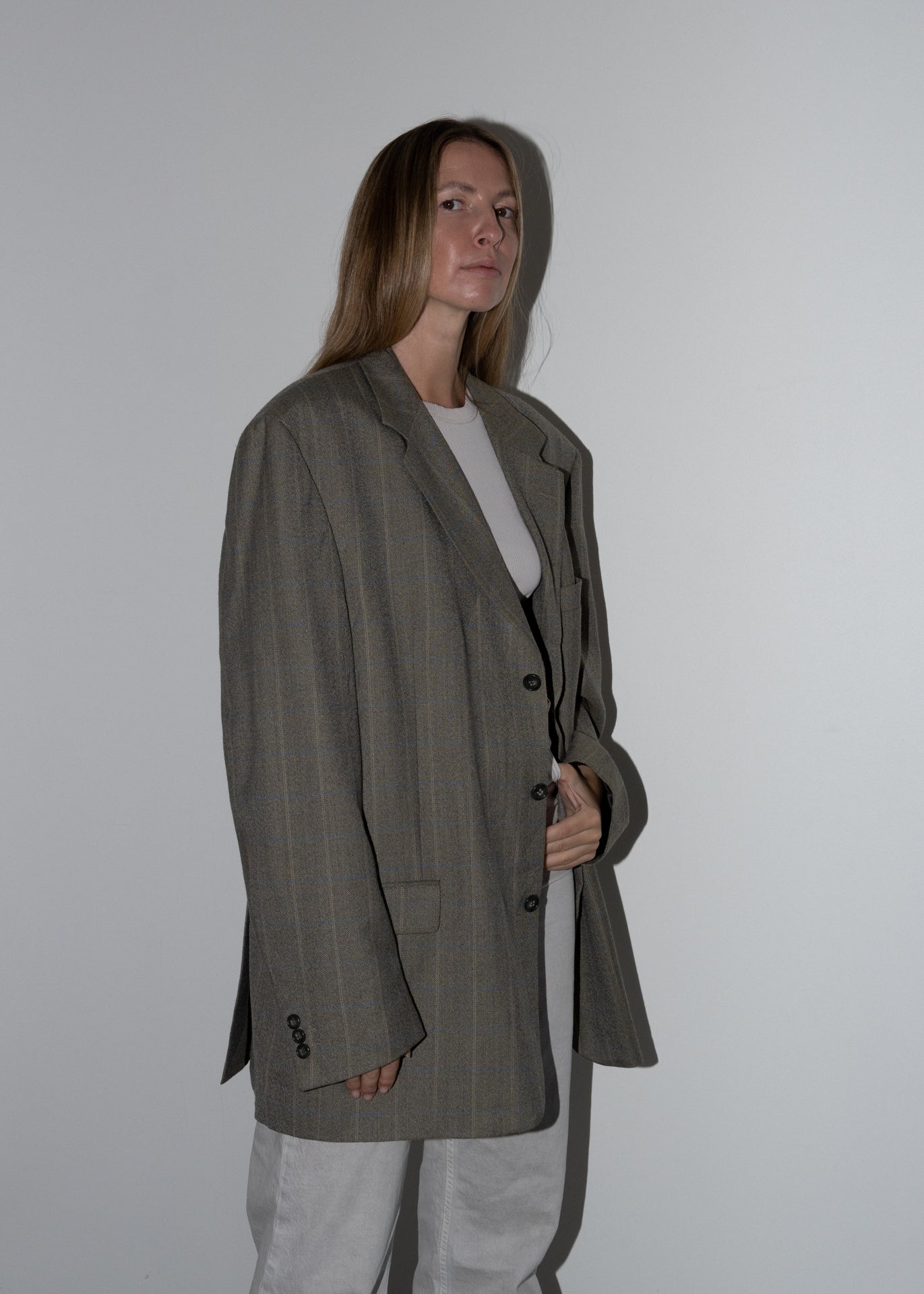 Vintage Checked Oversized Blazer in Grey Tones