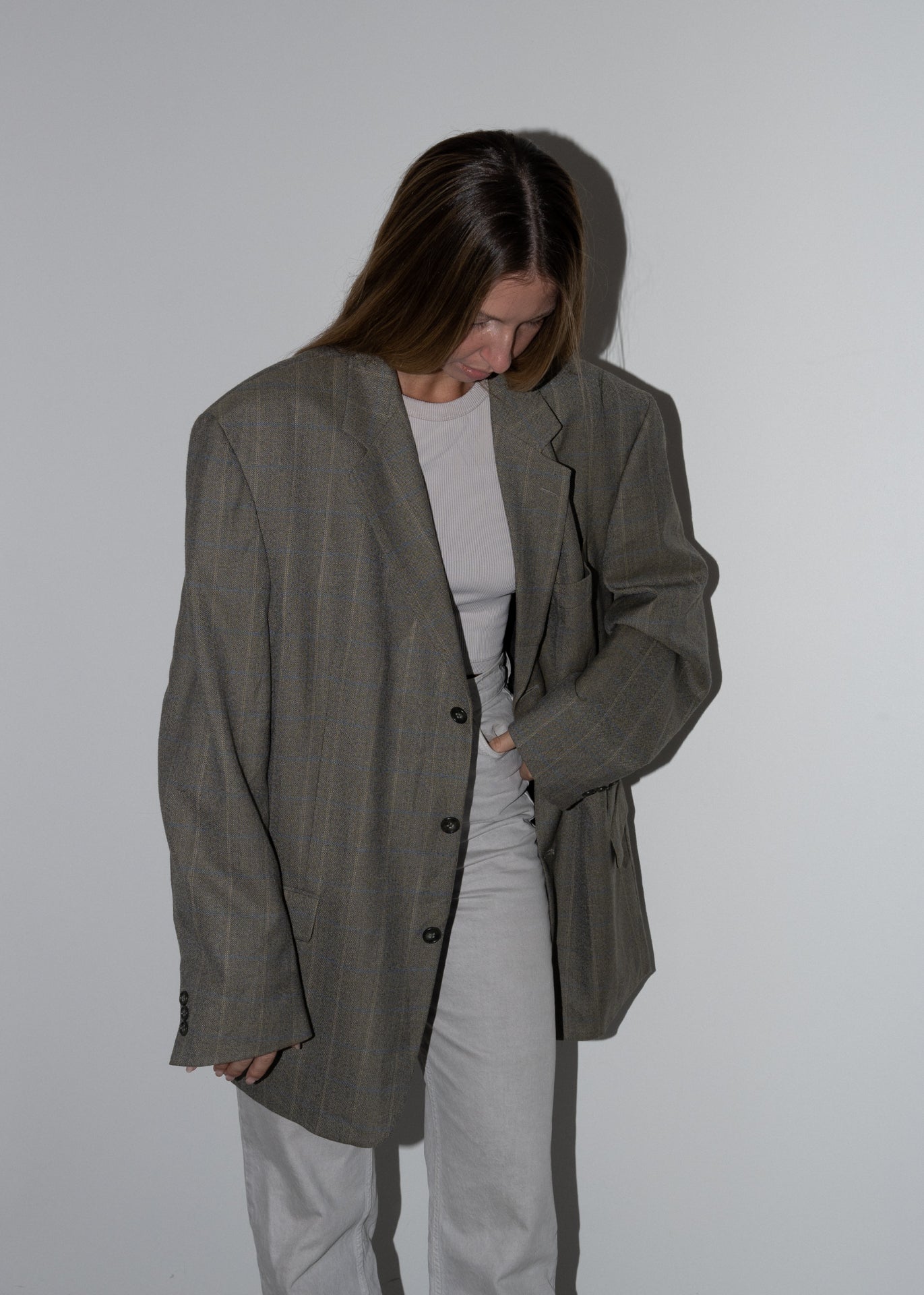 Vintage Checked Oversized Blazer in Grey Tones