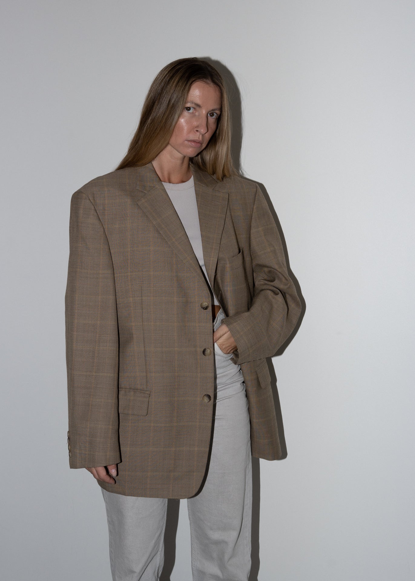 Vintage Brown  Checked Oversized Blazer