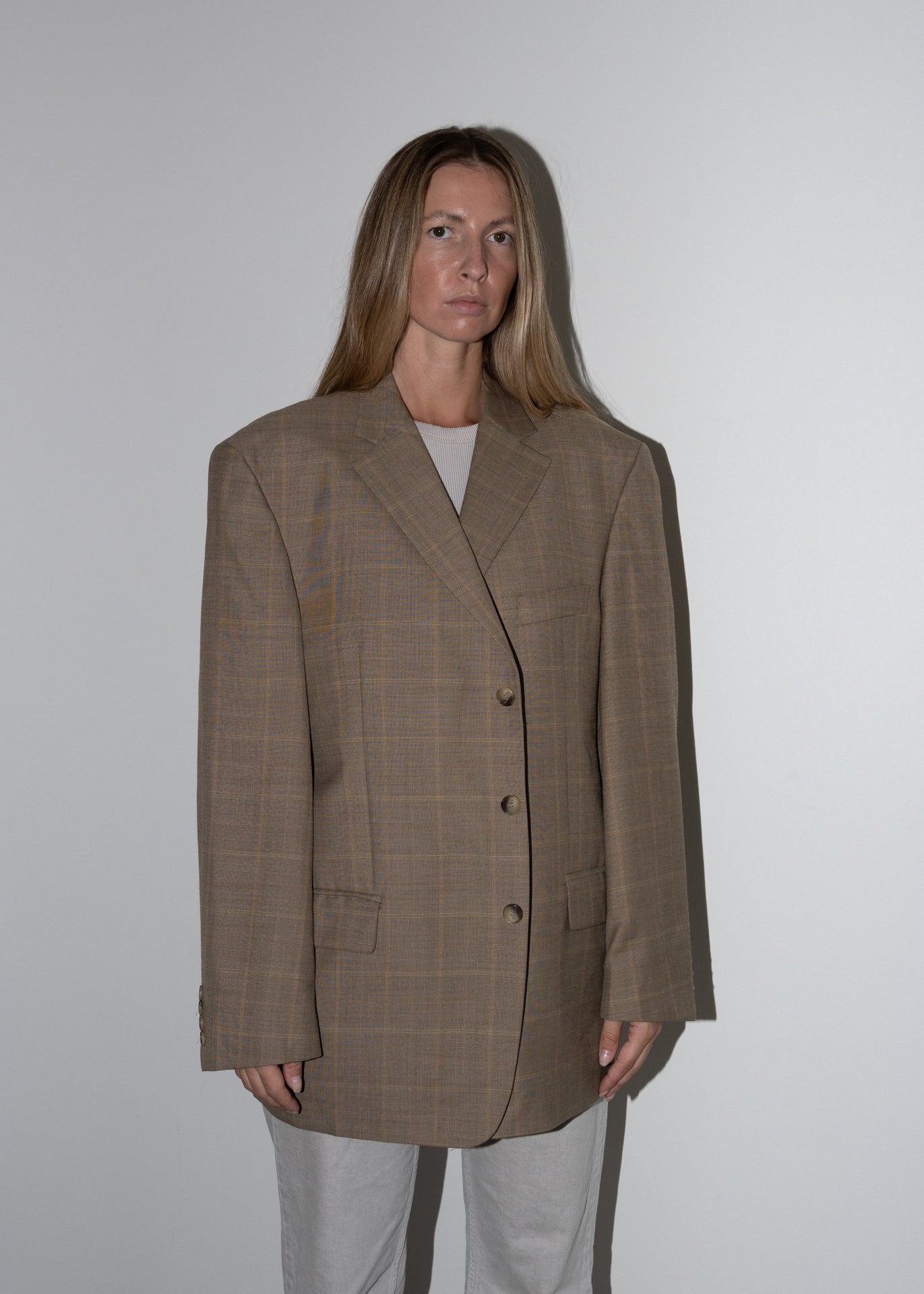 Vintage Brown  Checked Oversized Blazer