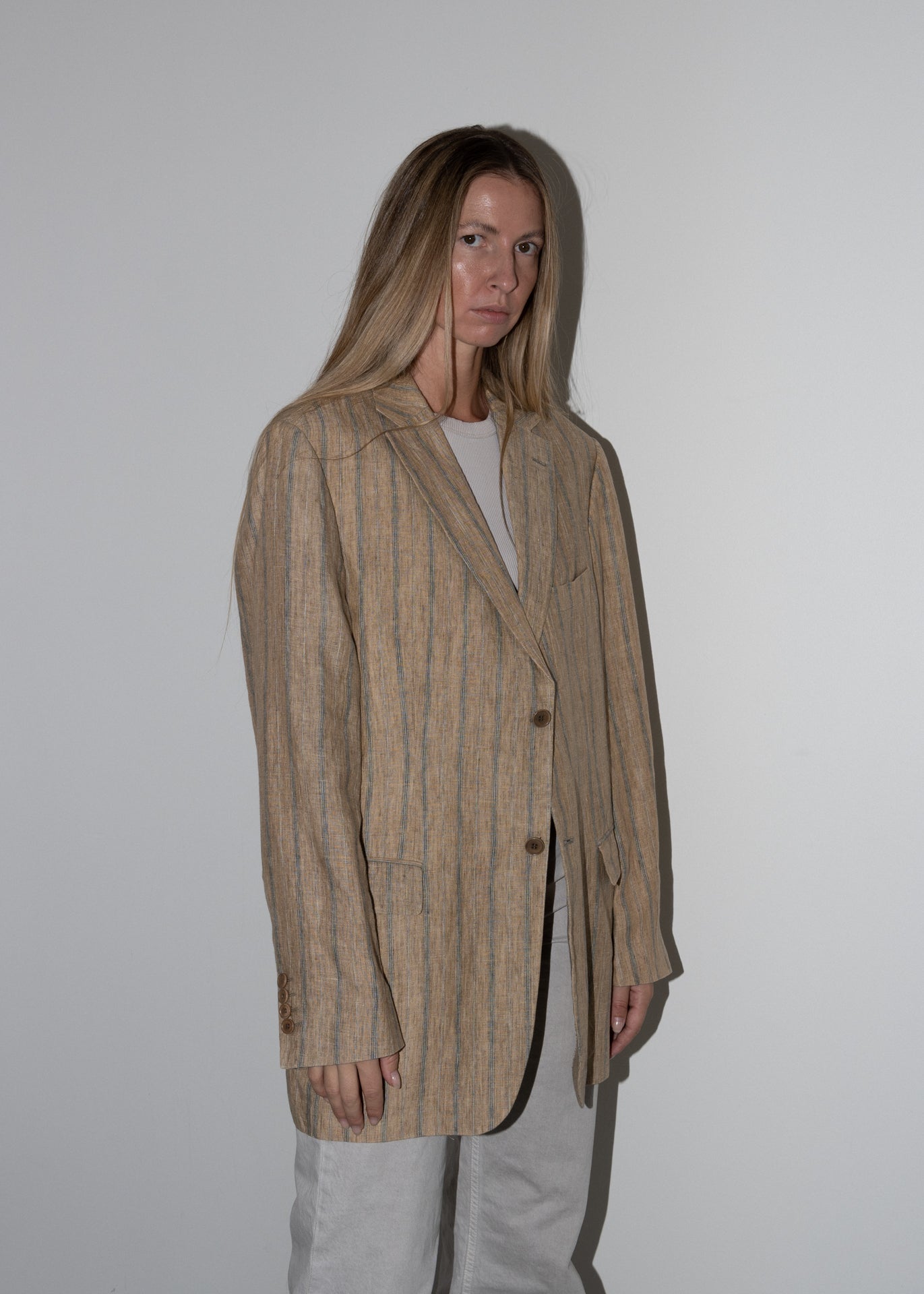 Vintage 100% Linen Oversized Blazer in Brown&Orange Tones