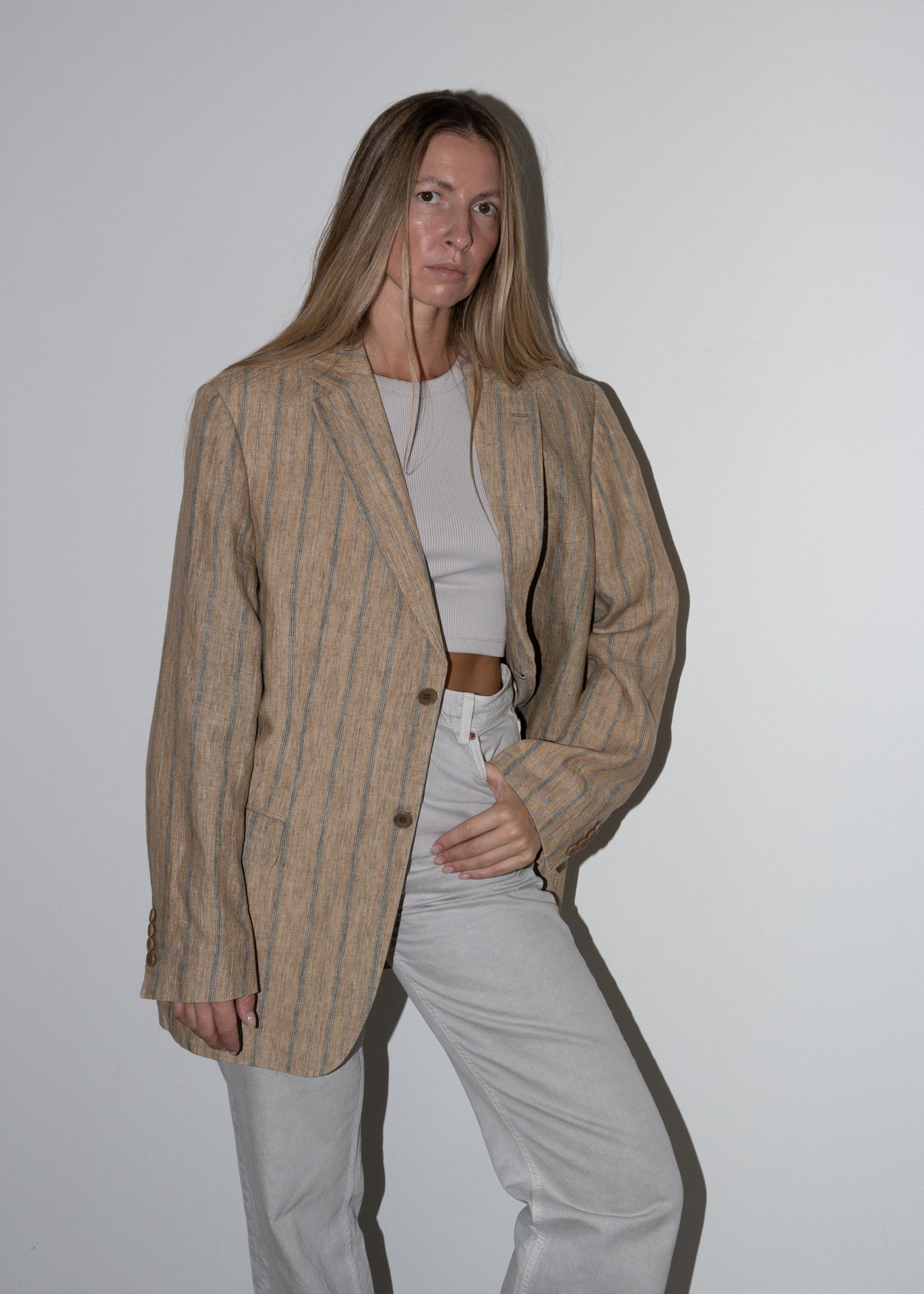 Vintage 100% Linen Oversized Blazer in Brown&Orange Tones