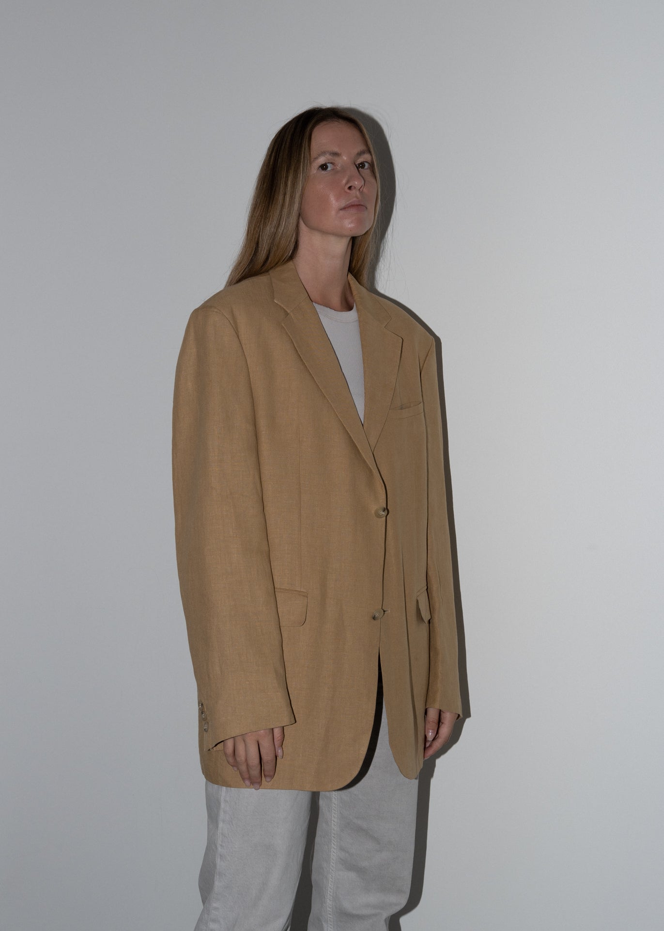 Vintage 100% Linen Oversized Blazer in Brown Tones