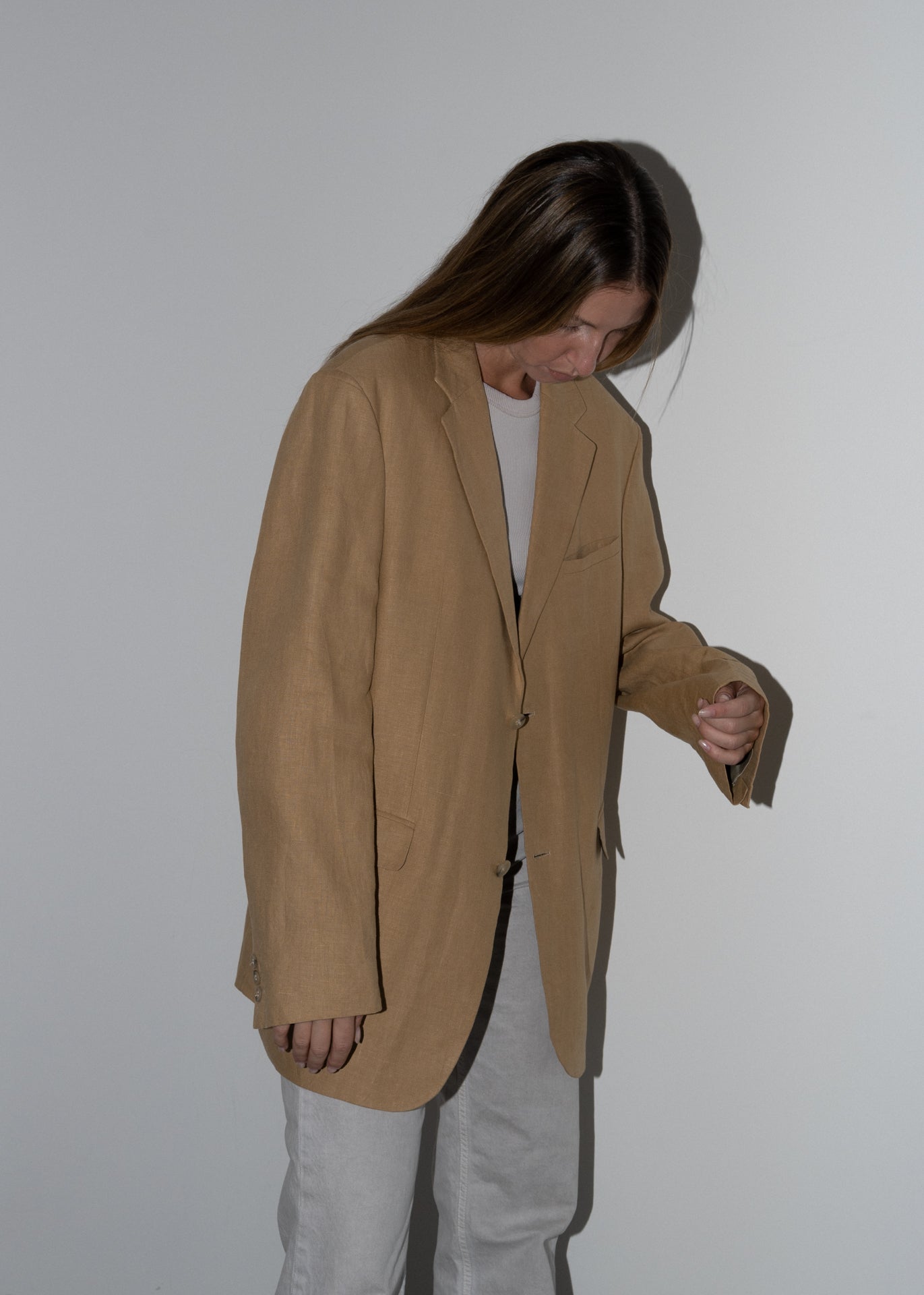 Vintage 100% Linen Oversized Blazer in Brown Tones