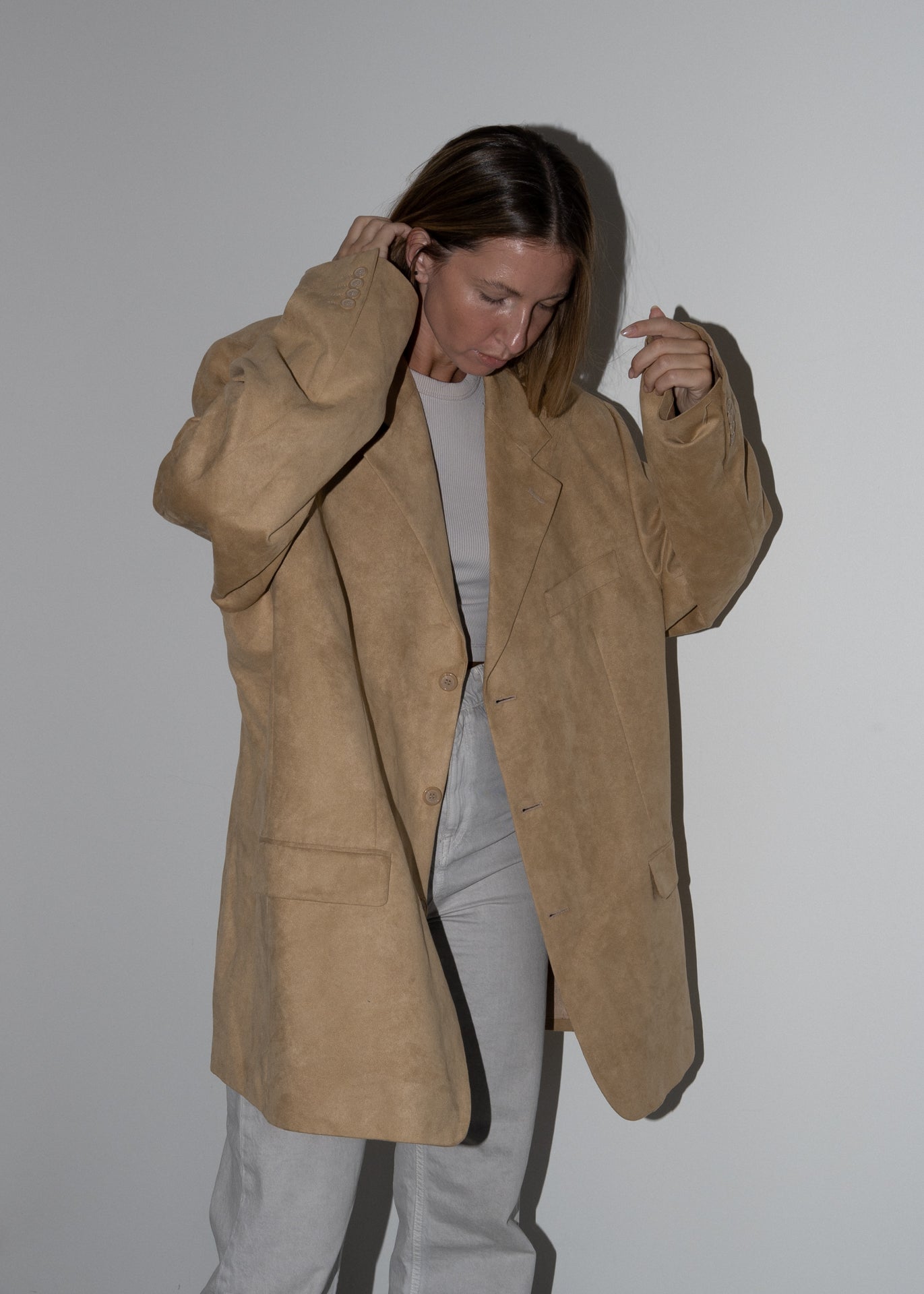 Vintage Beige Oversized Velvet Blazer