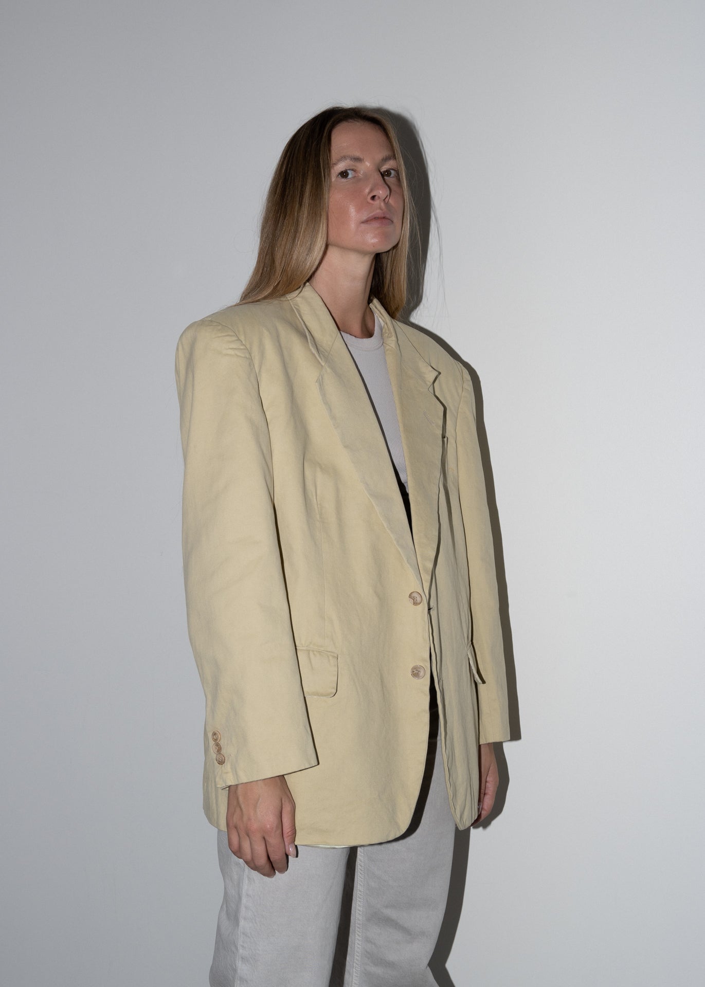 Vintage Light Yellow Oversized Cotton Blazer