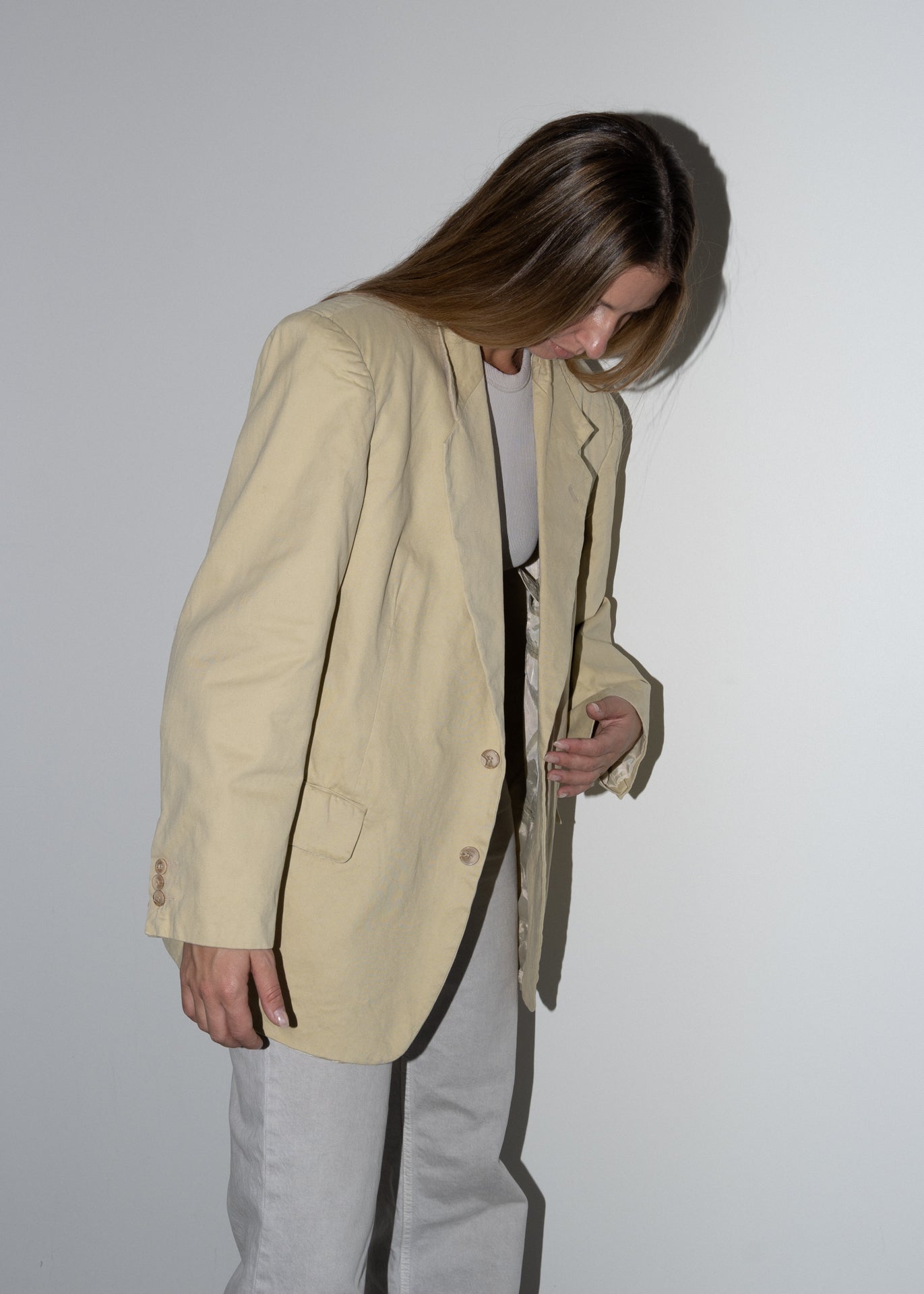 Vintage Light Yellow Oversized Cotton Blazer