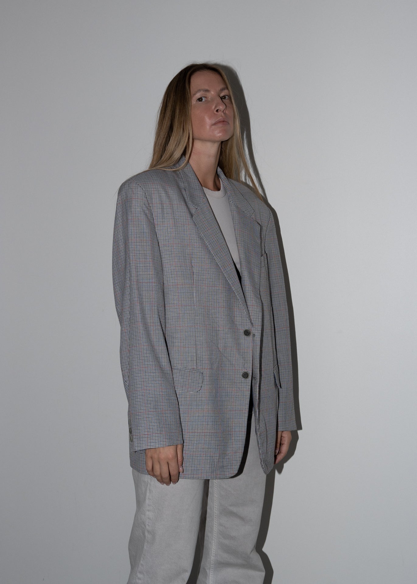 Vintage Grey Checked Oversized Blazer