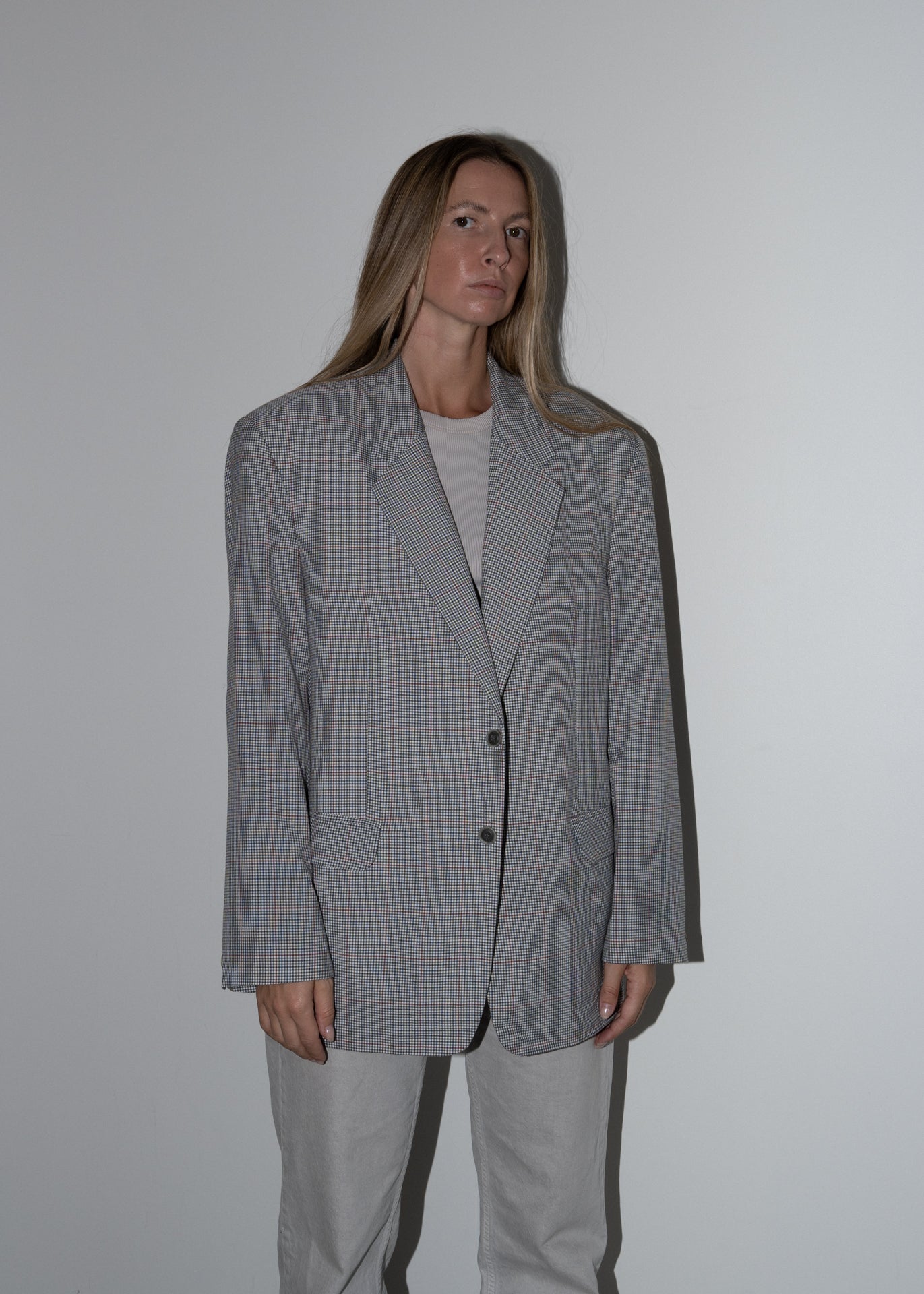 Vintage Grey Checked Oversized Blazer