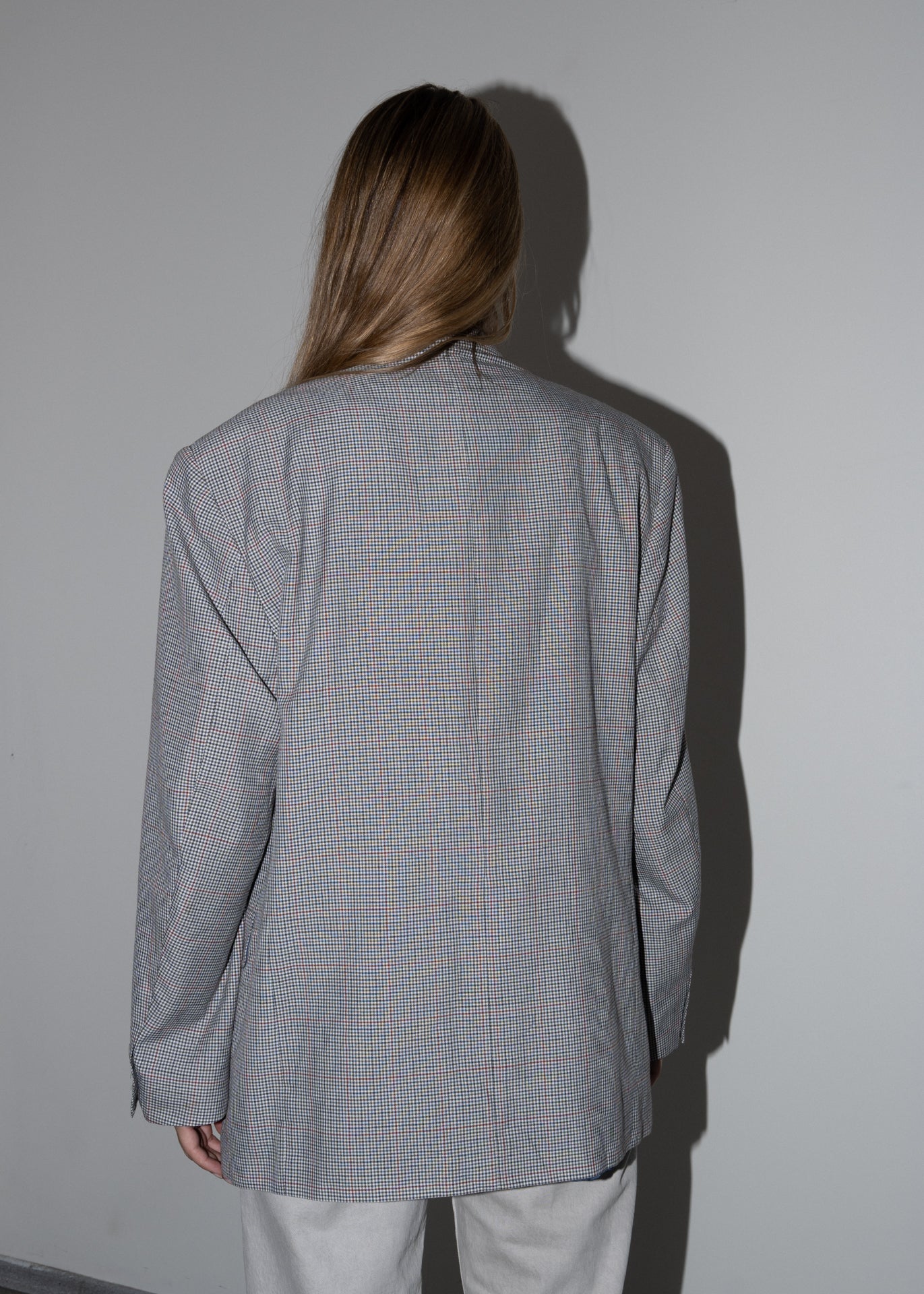 Vintage Grey Checked Oversized Blazer